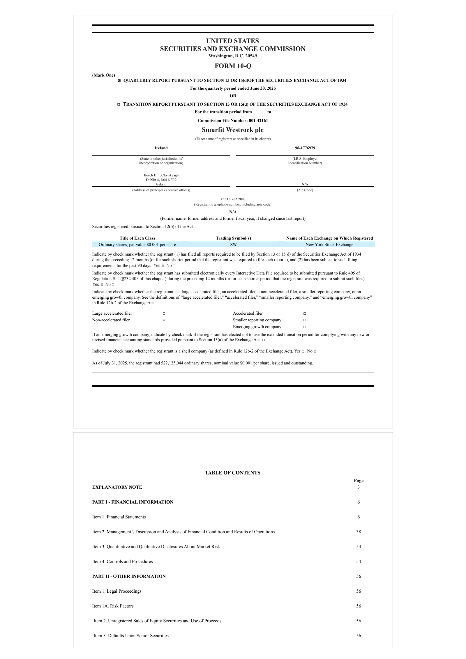 Smurfit Westrock's H1 2025 Quarterly report