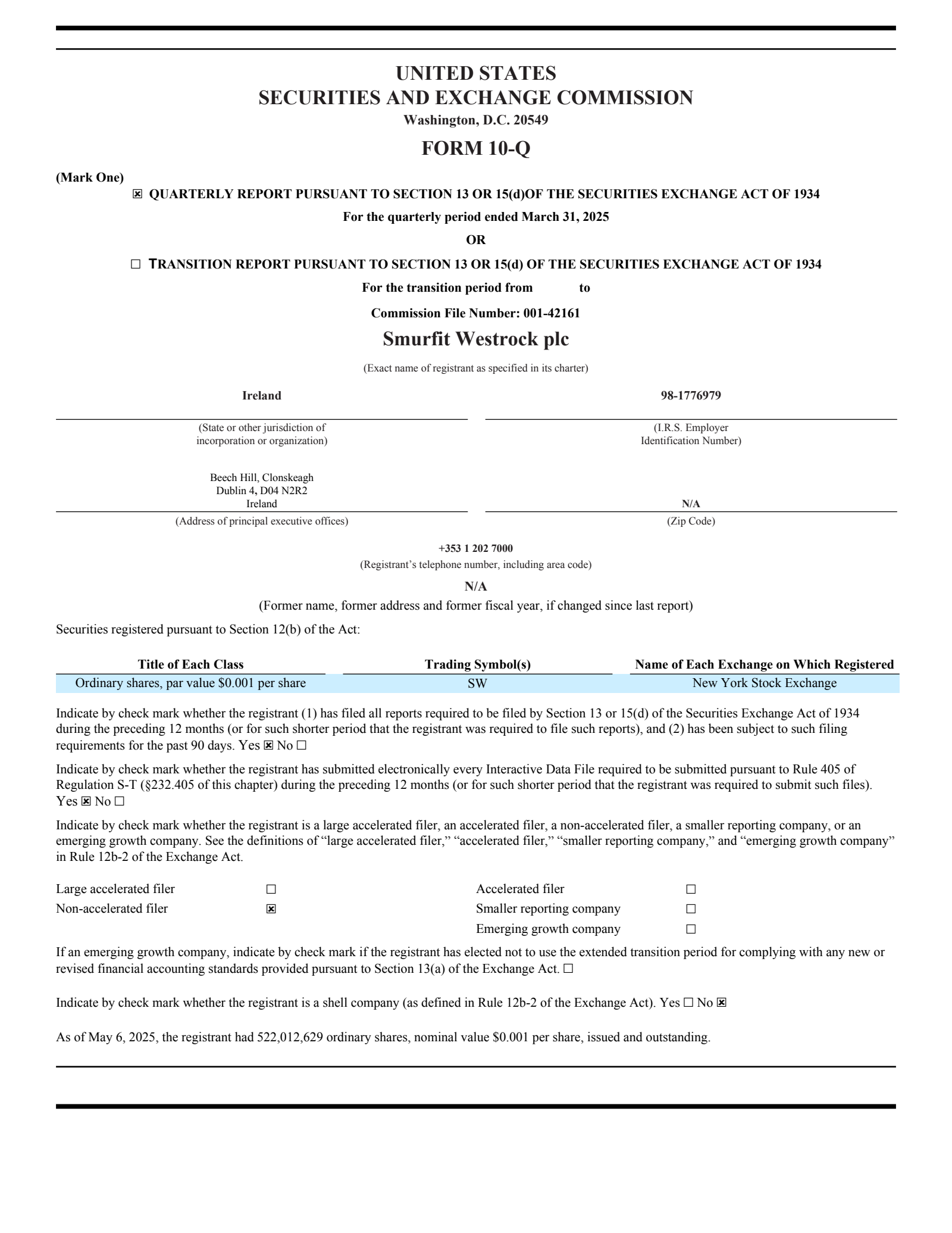 Smurfit Westrock's Q1 2025 TU Quarterly Report