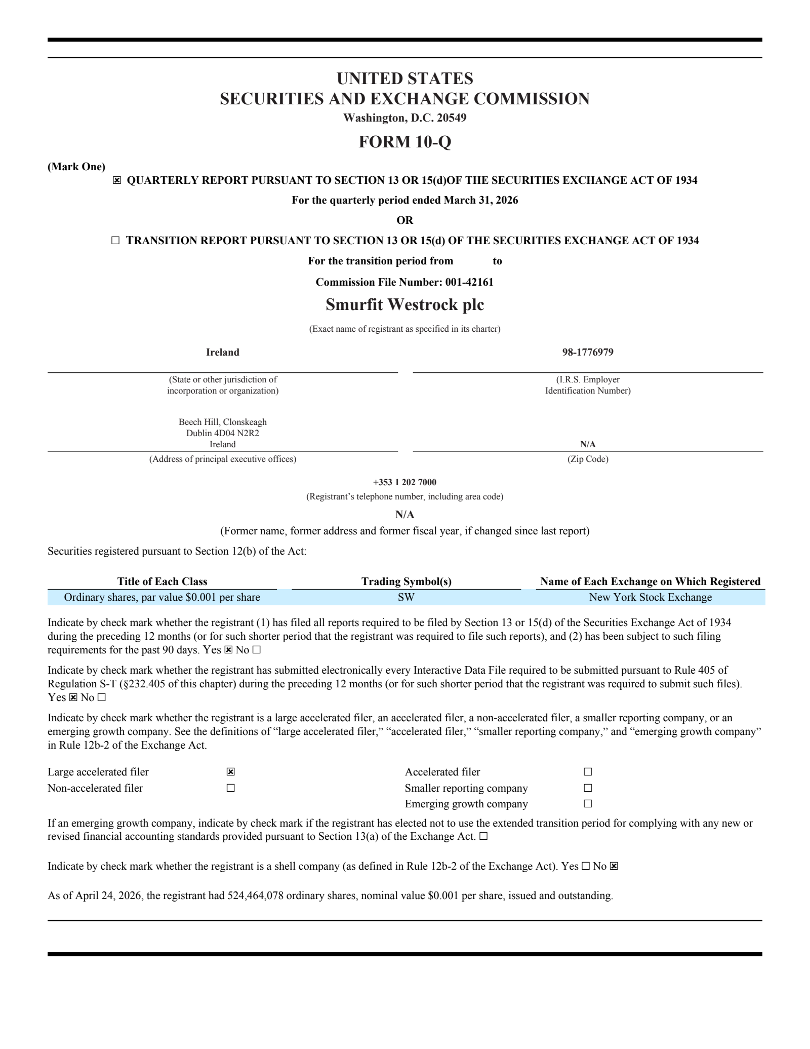 Smurfit Westrock's Q1 2026 Quarterly report
