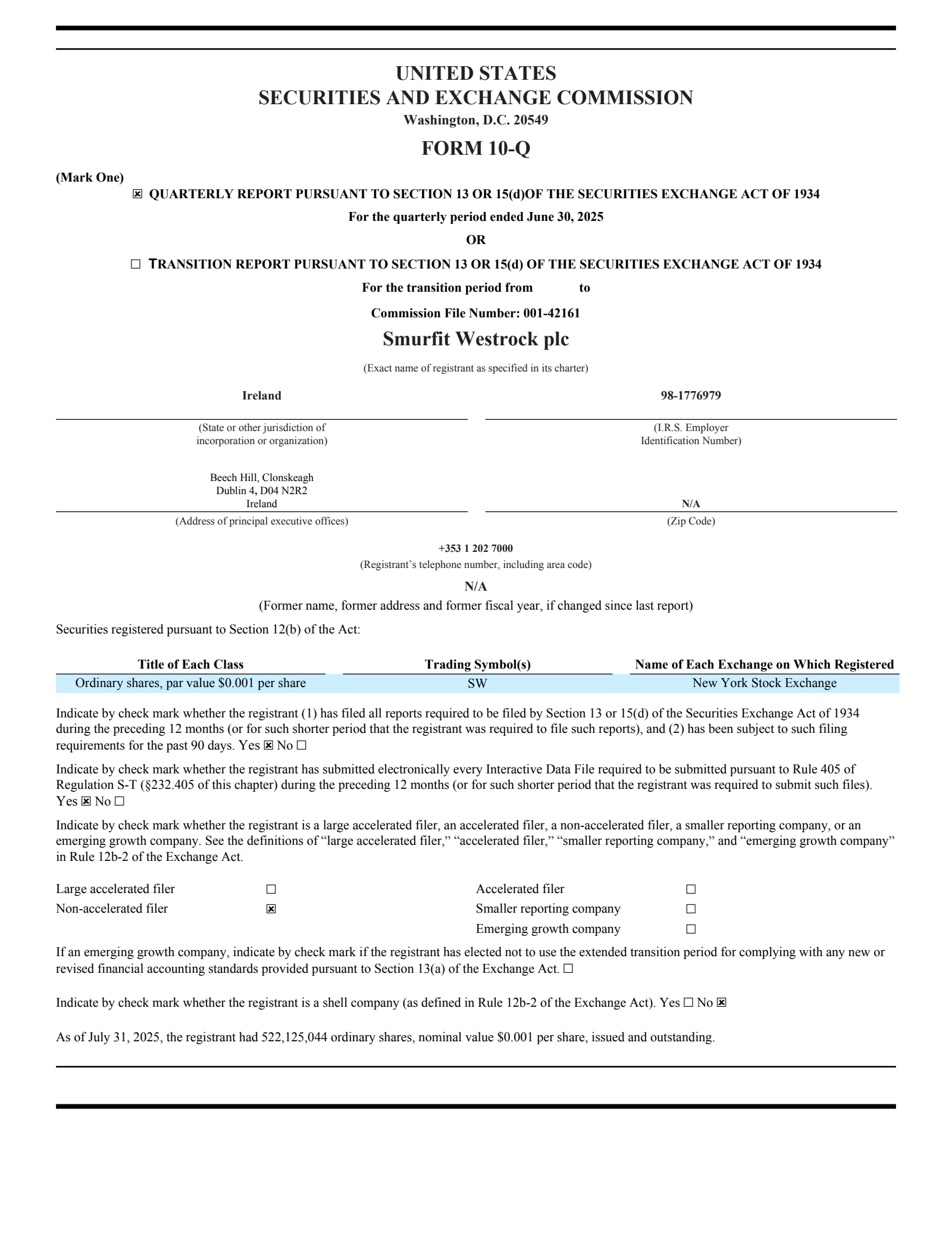 Smurfit Westrock's Q2 2025 Quarterly report