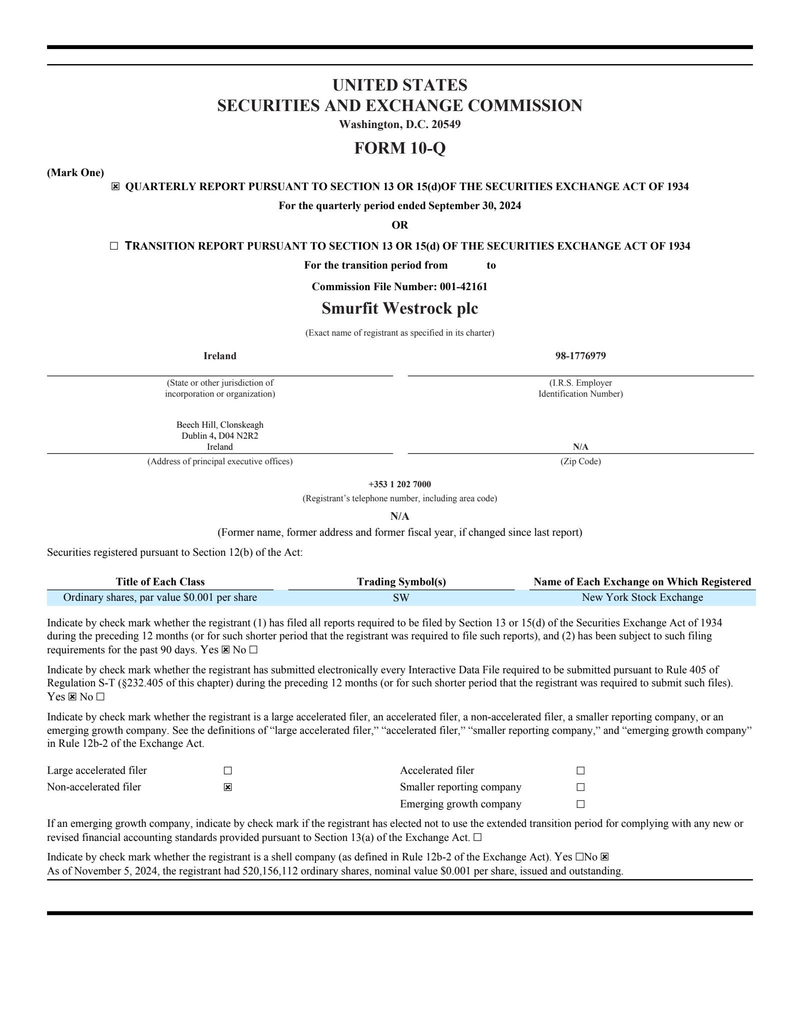 Smurfit Westrock's Q3 2024 TU Quarterly Report