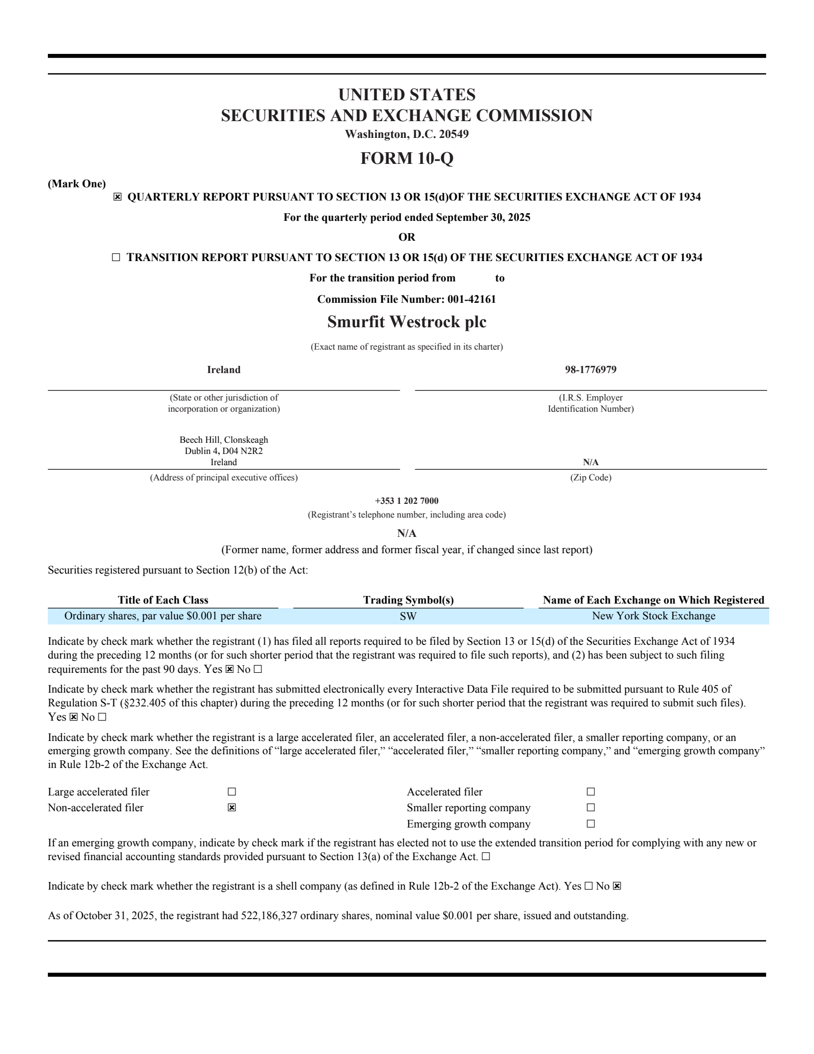 Smurfit Westrock's Q3 2025 Quarterly report