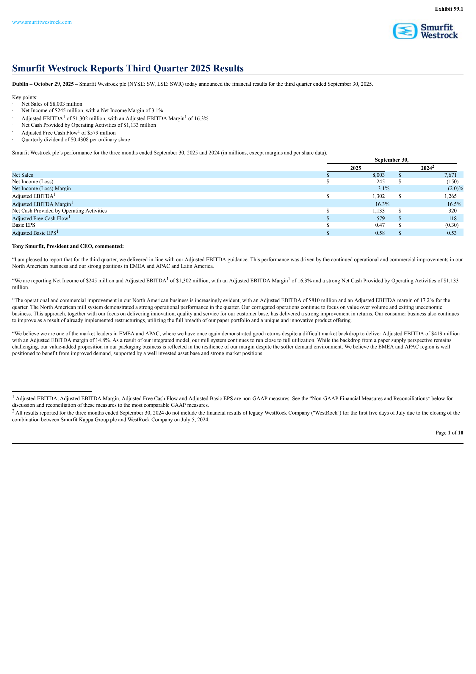 Smurfit Westrock's Q3 2025 Earnings Release