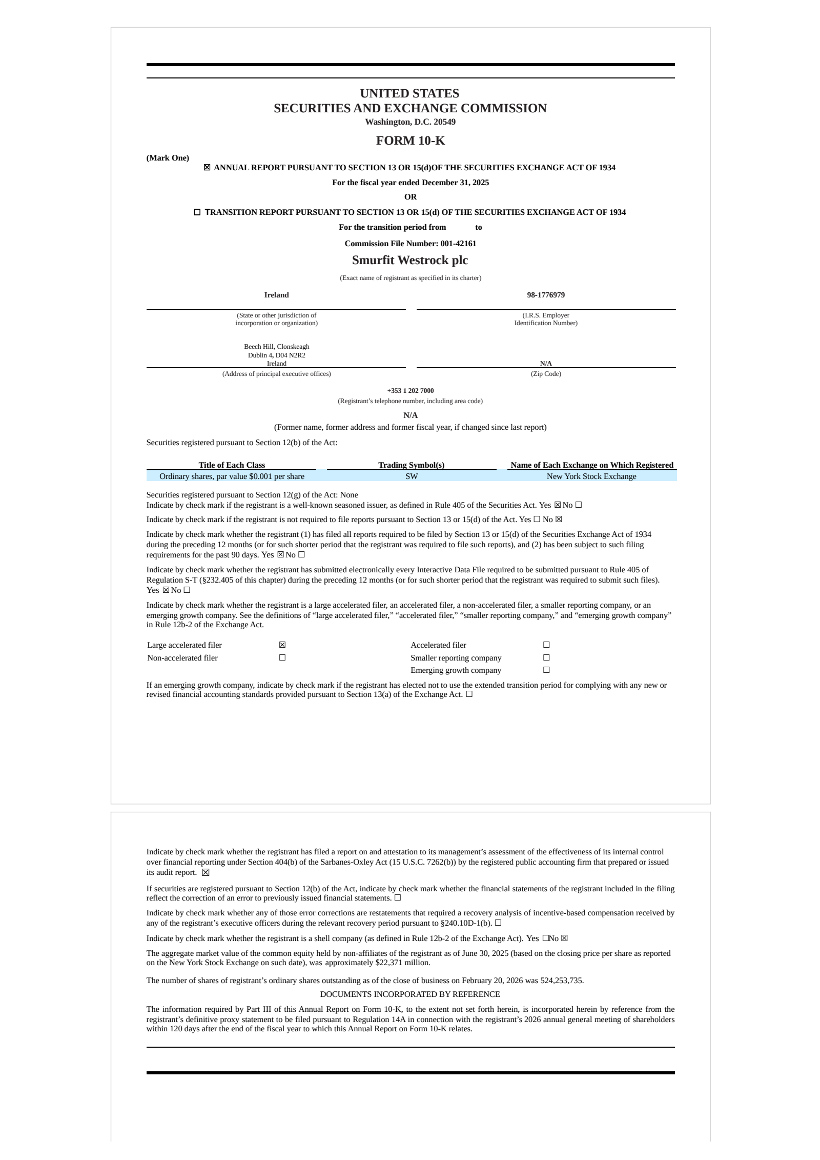 Smurfit Westrock's Q4 2025 Annual report