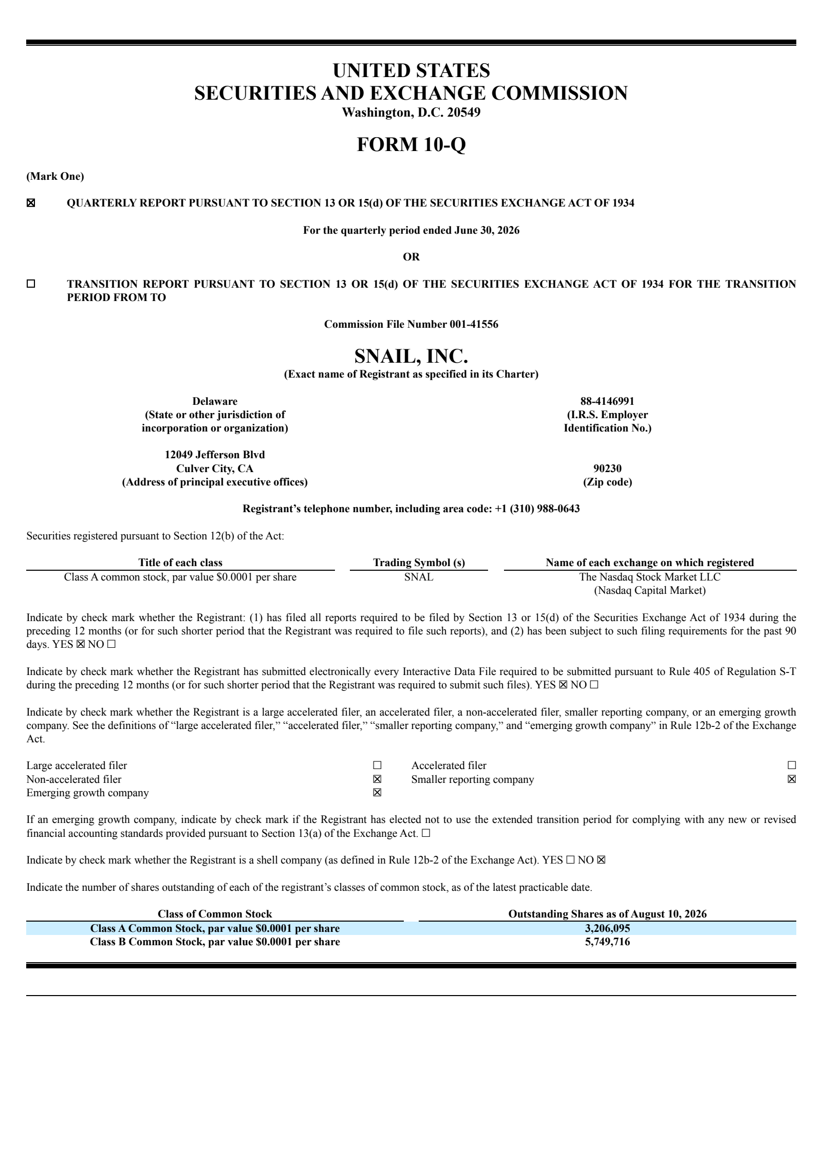 Snail's Q2 2026 Quarterly report