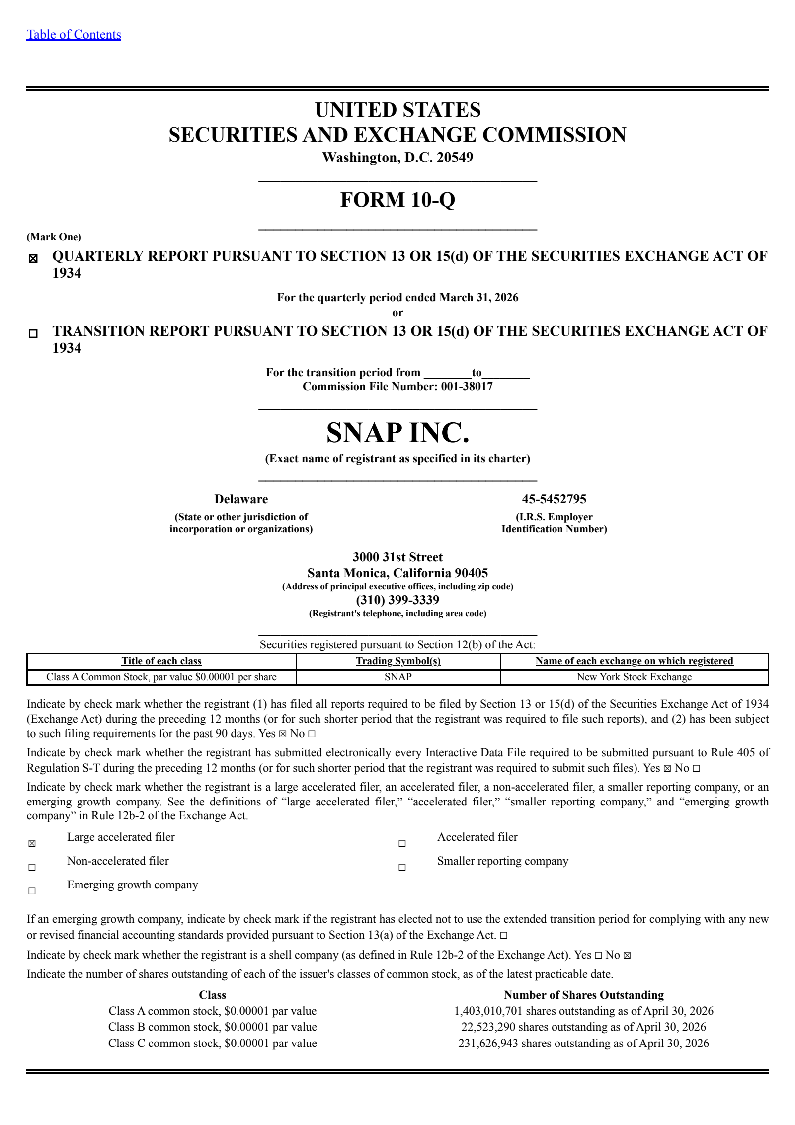 Snap's Q1 2026 Quarterly report