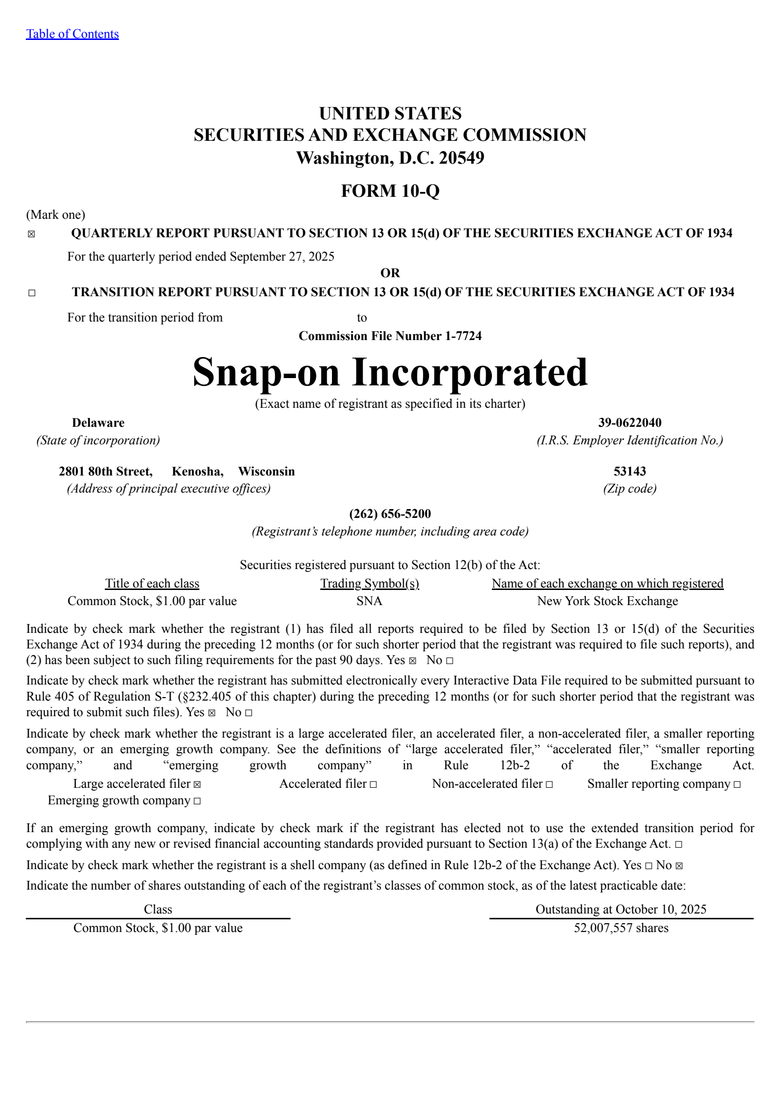 Snap-On's Q3 2025 Quarterly Report