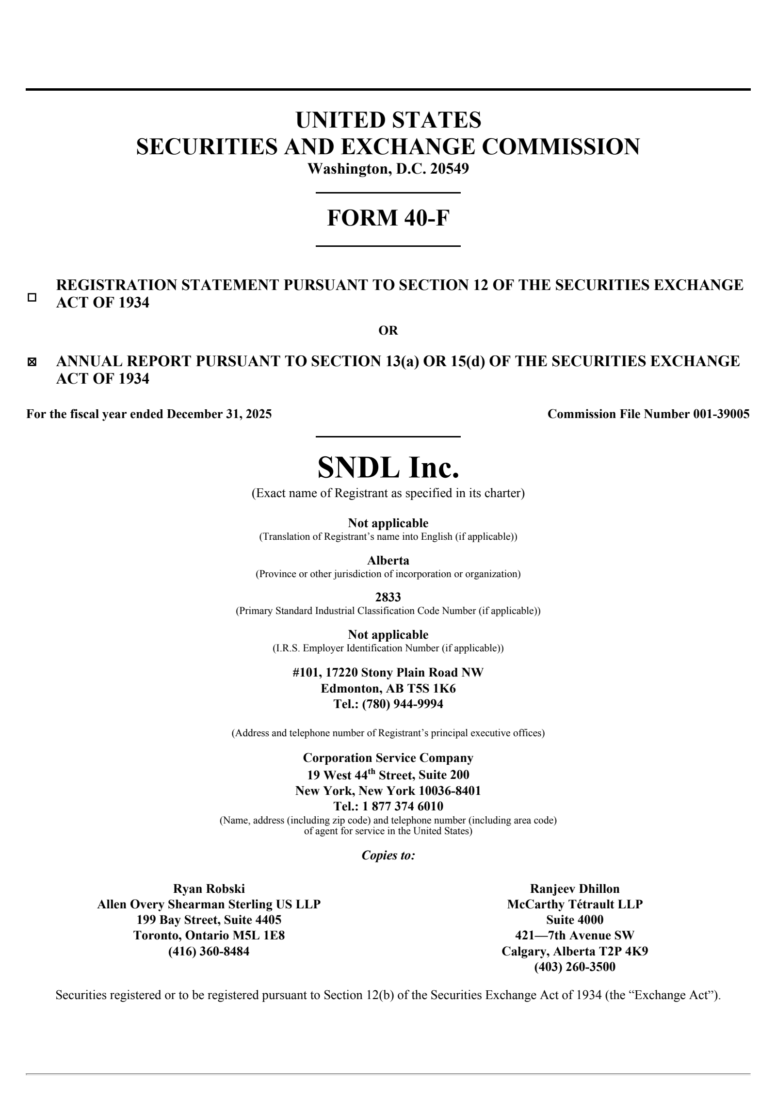 SNDL's Q4 2025 Annual report