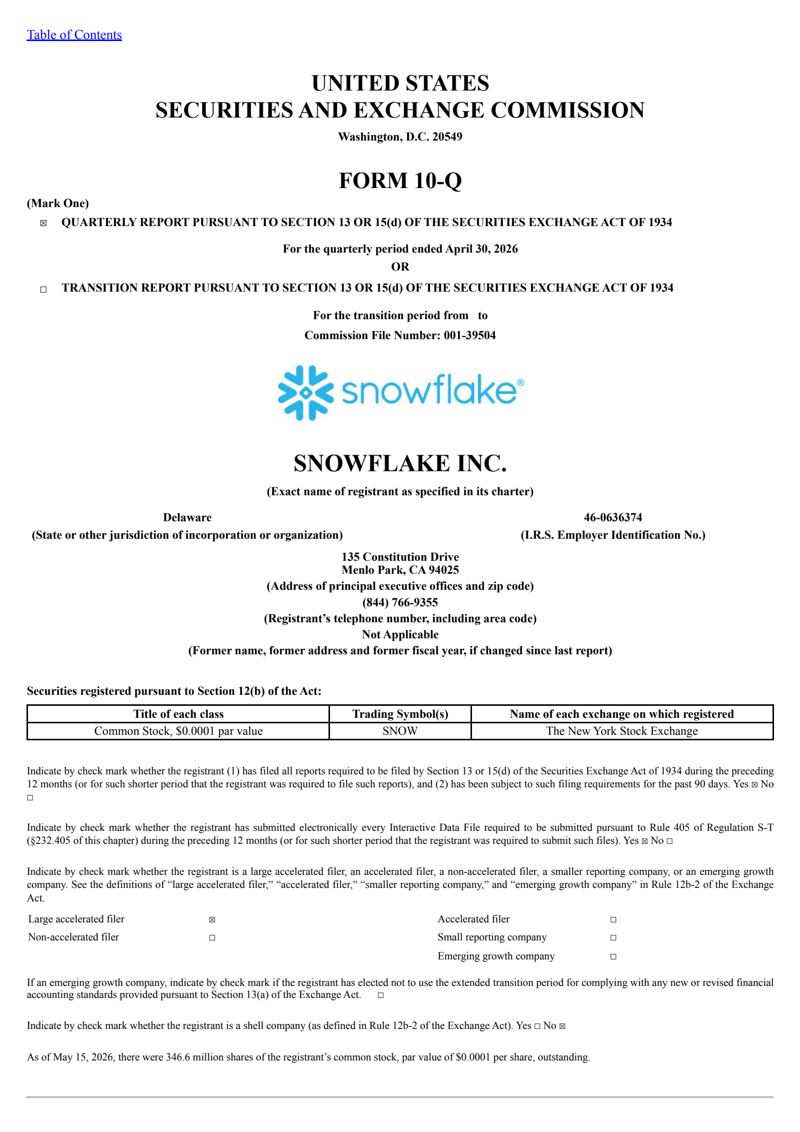 Snowflake's Q1 2027 Quarterly report