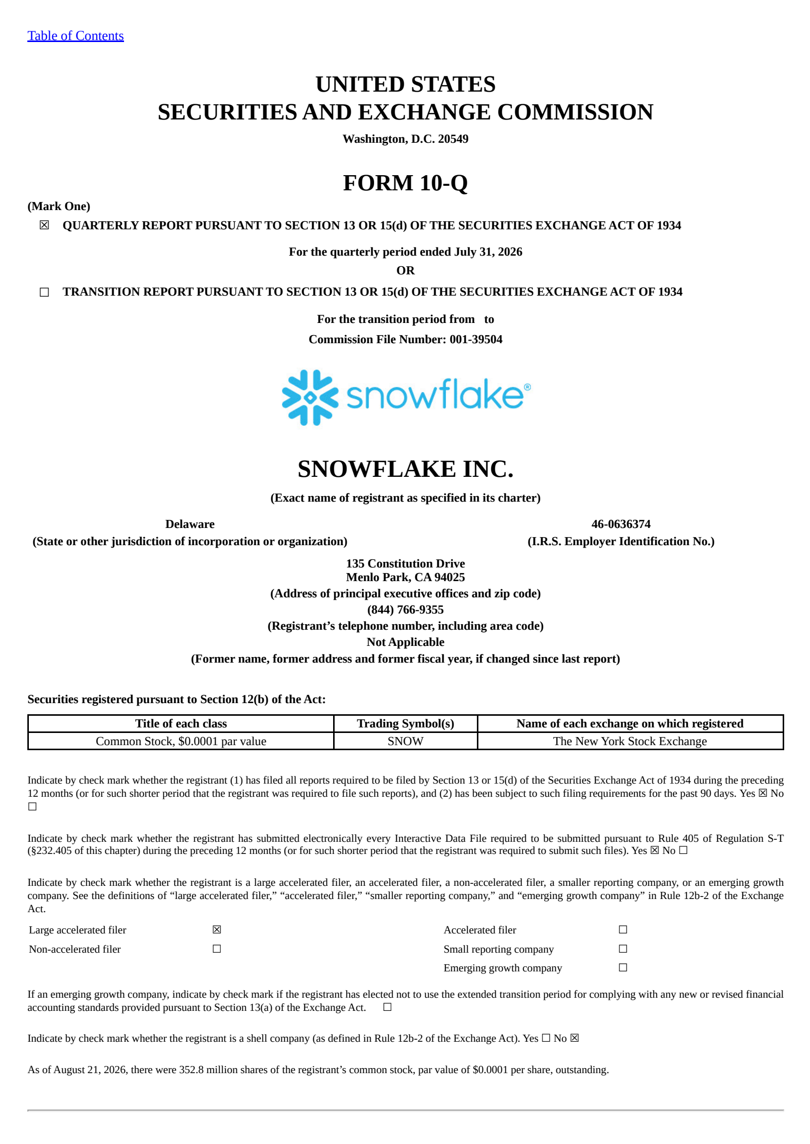 Snowflake's Q2 2027 Quarterly report