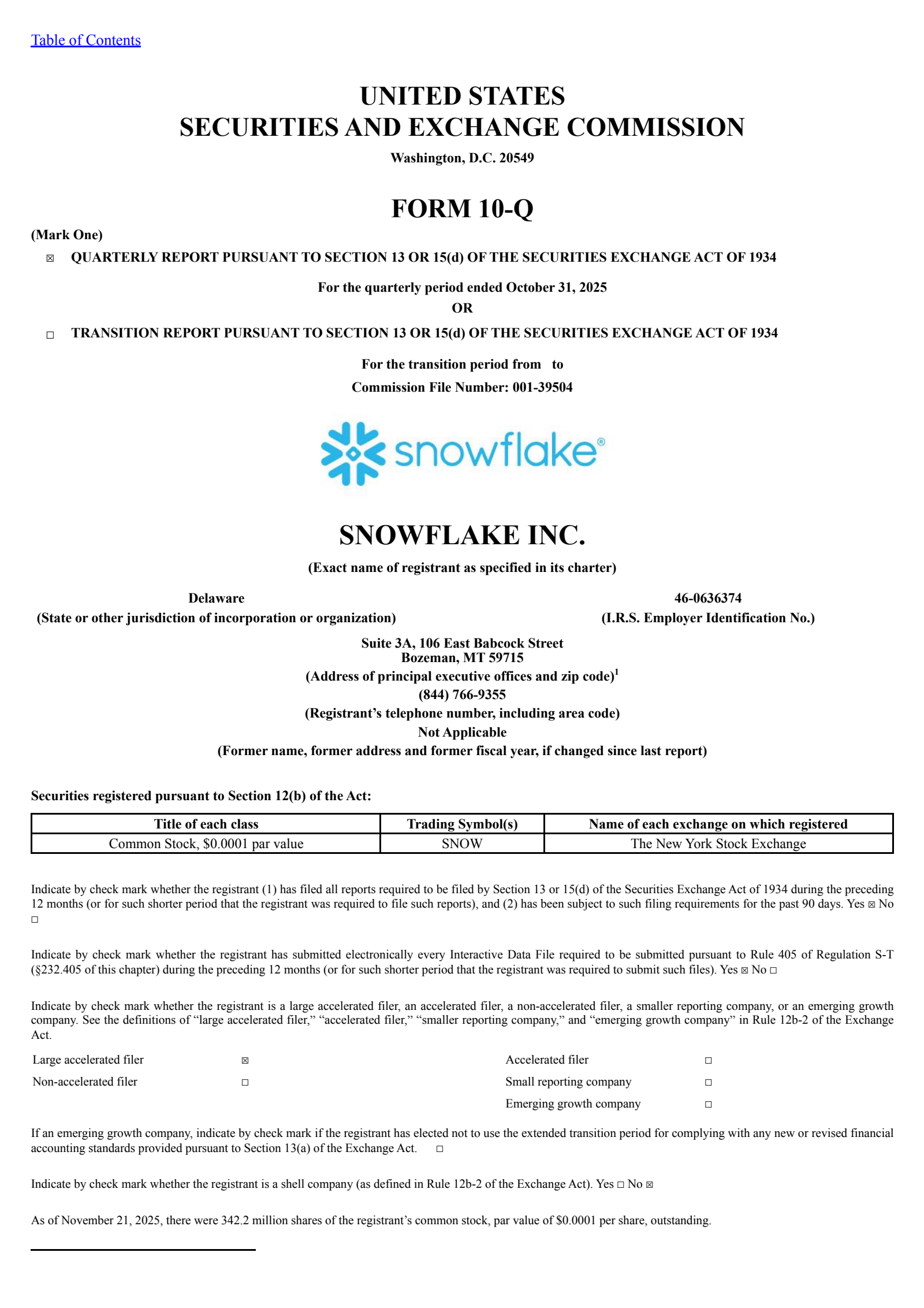 Snowflake's Q3 2026 Quarterly Report