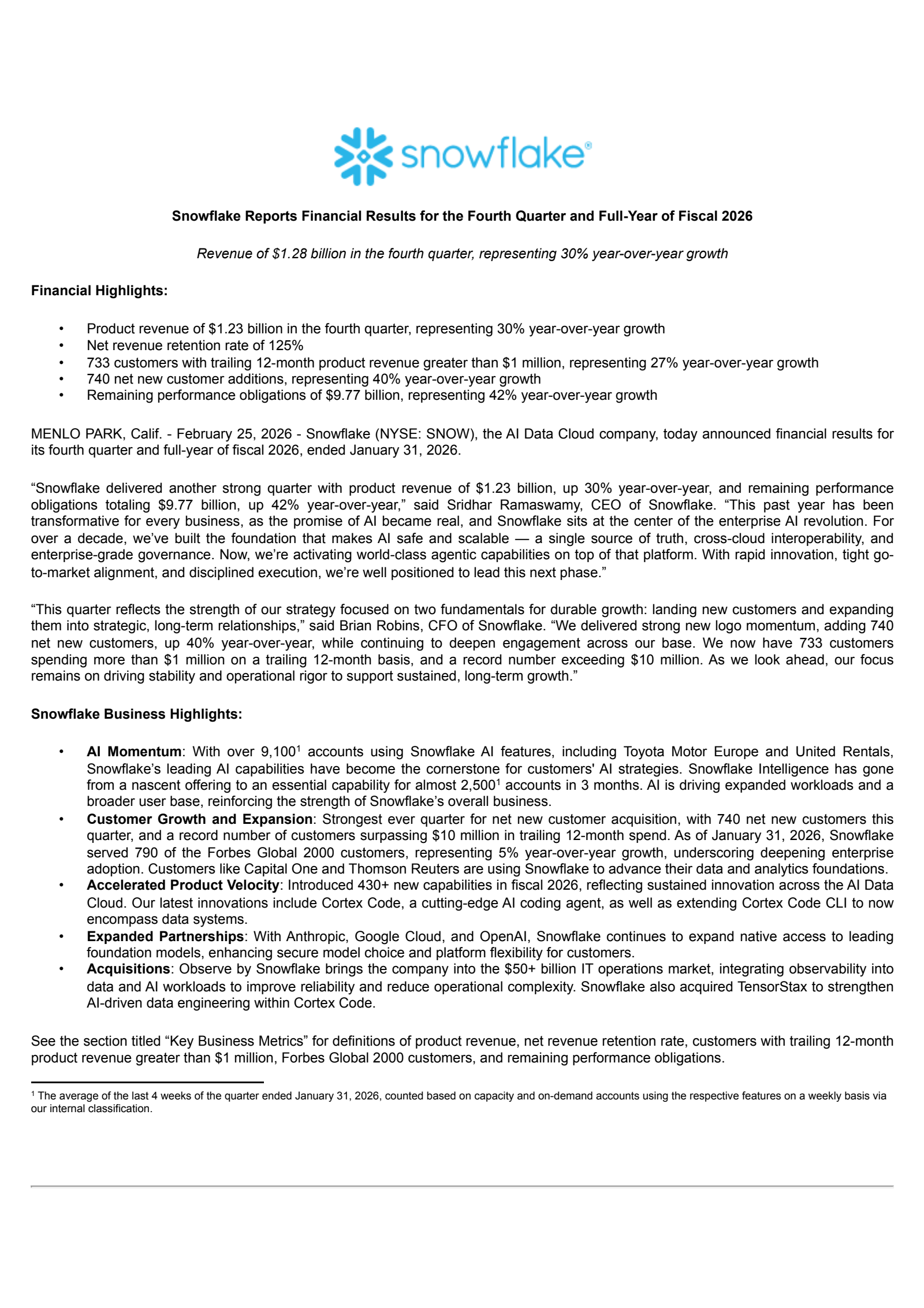 Snowflake's Q4 2026 Press Release