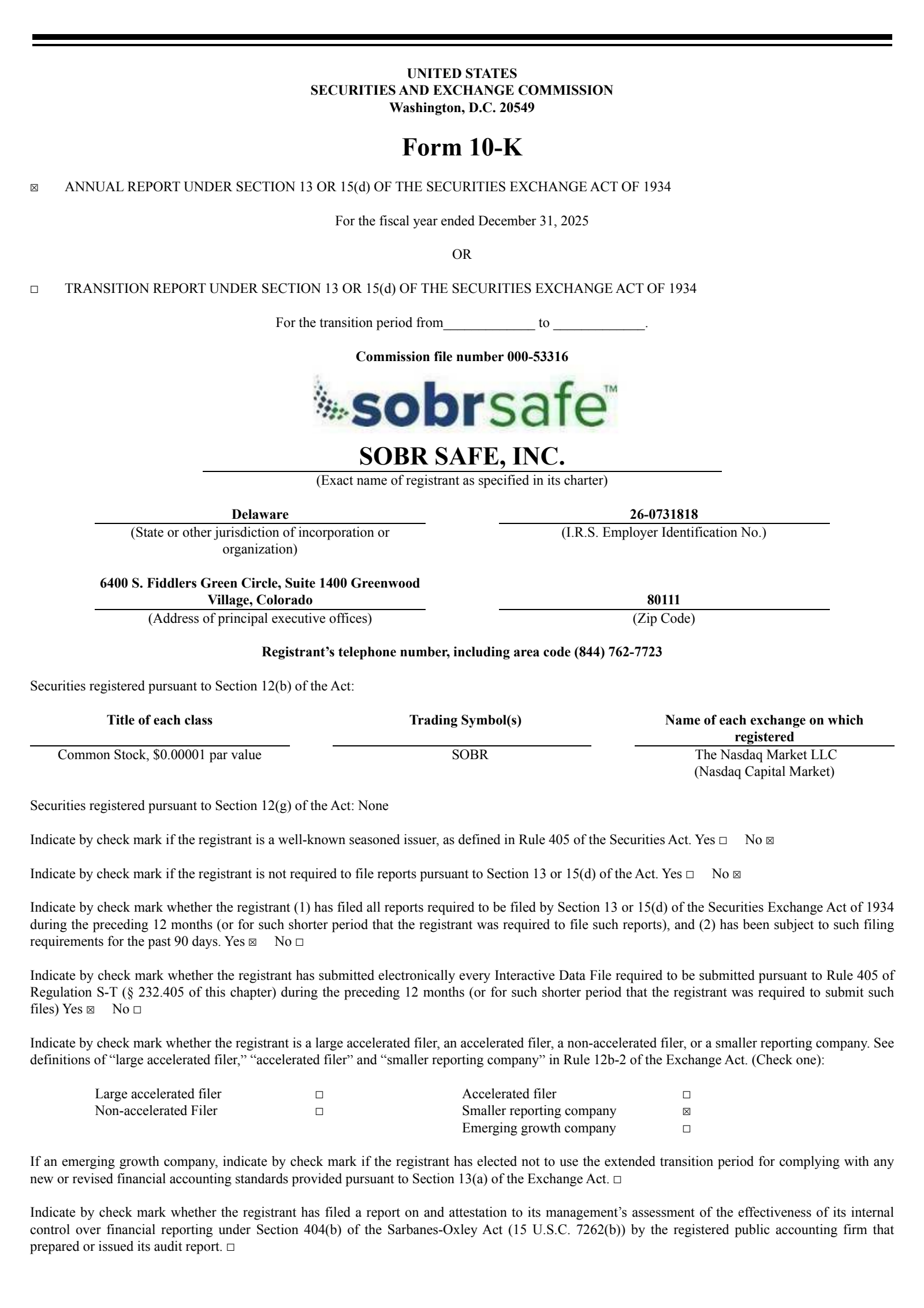 SOBR Safe's Q4 2025 Annual report