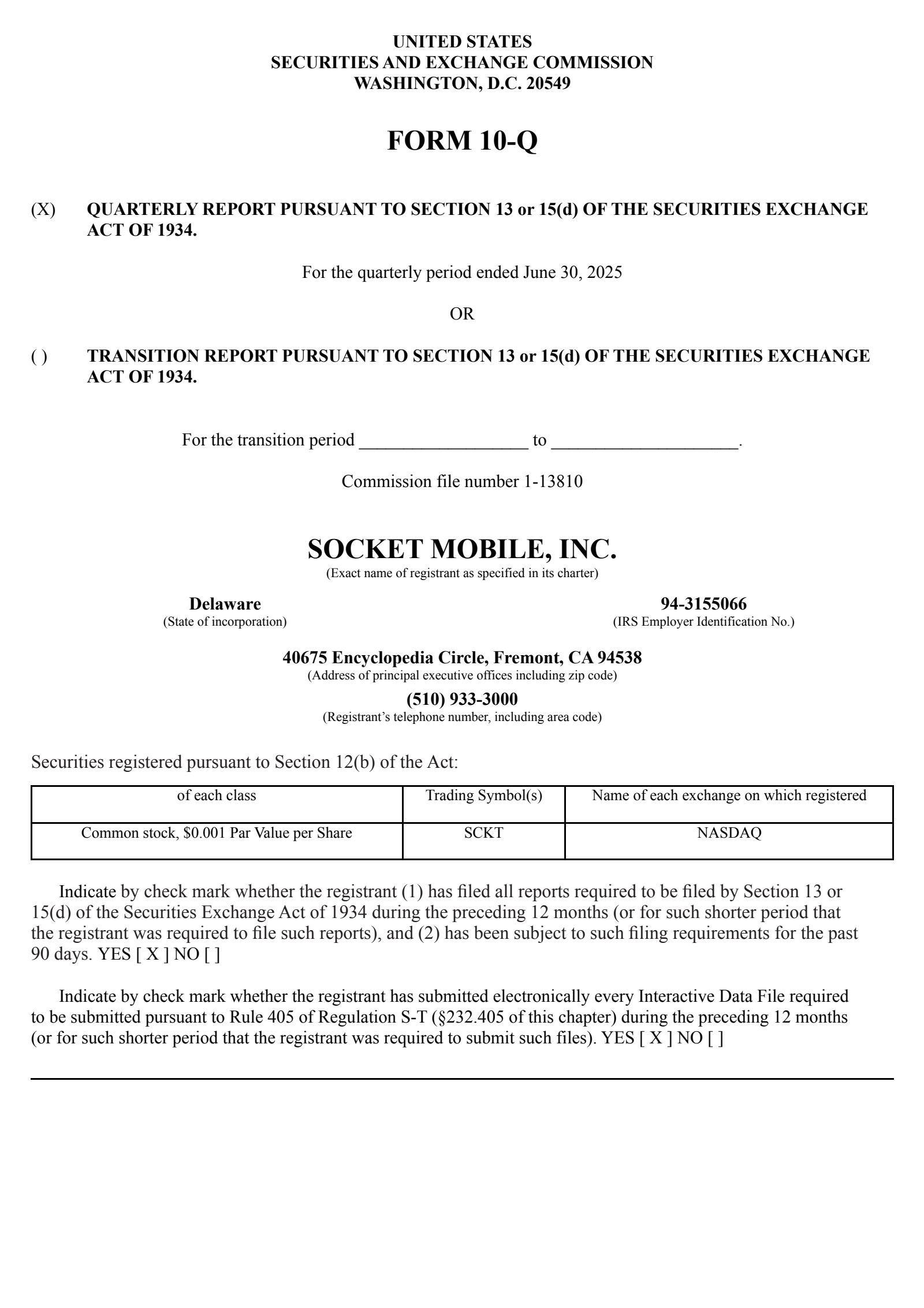Socket Mobile's Q2 2025 Quarterly report