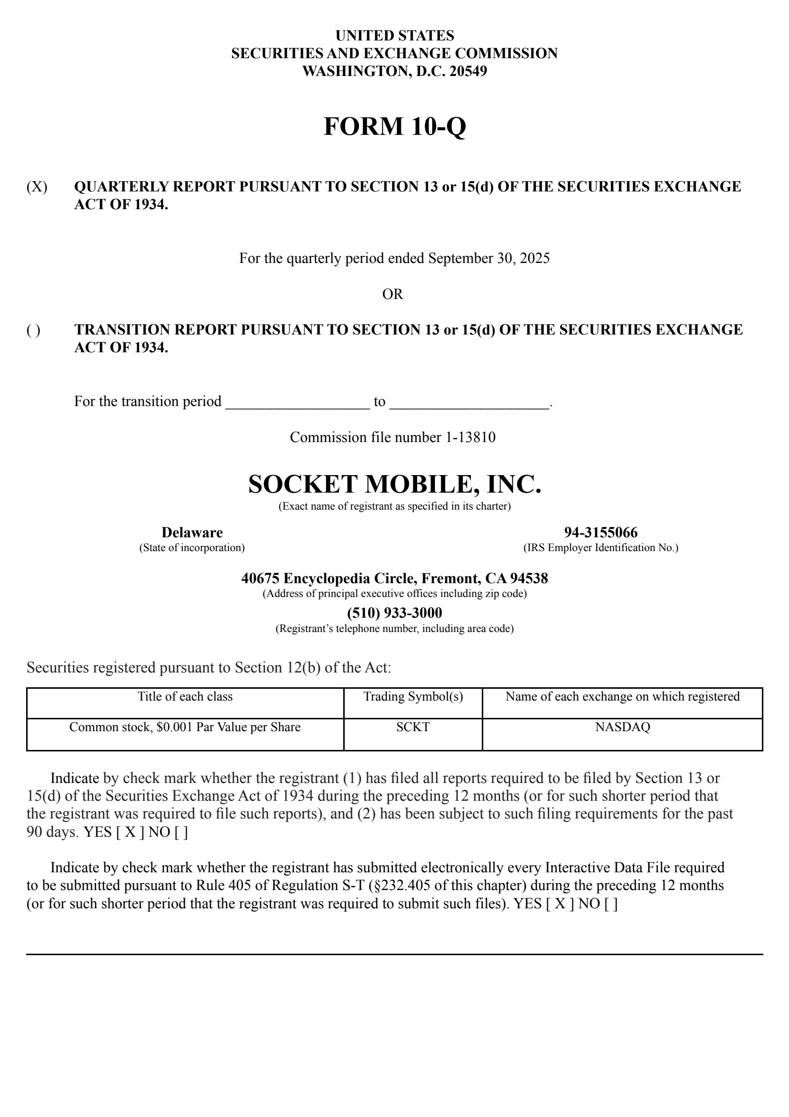 Socket Mobile's Q3 2025 Quarterly Report