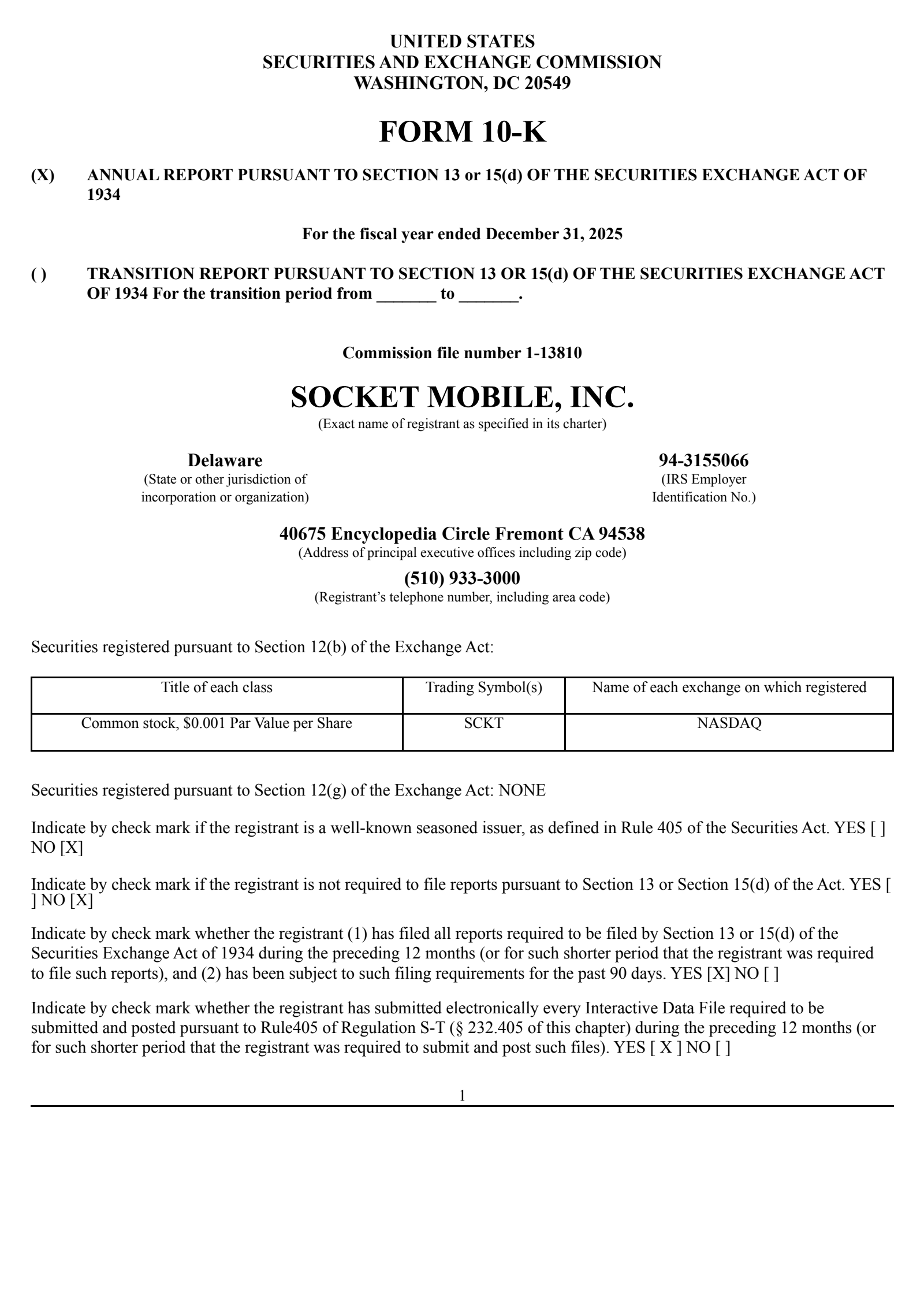 Socket Mobile's Q4 2025 Annual report