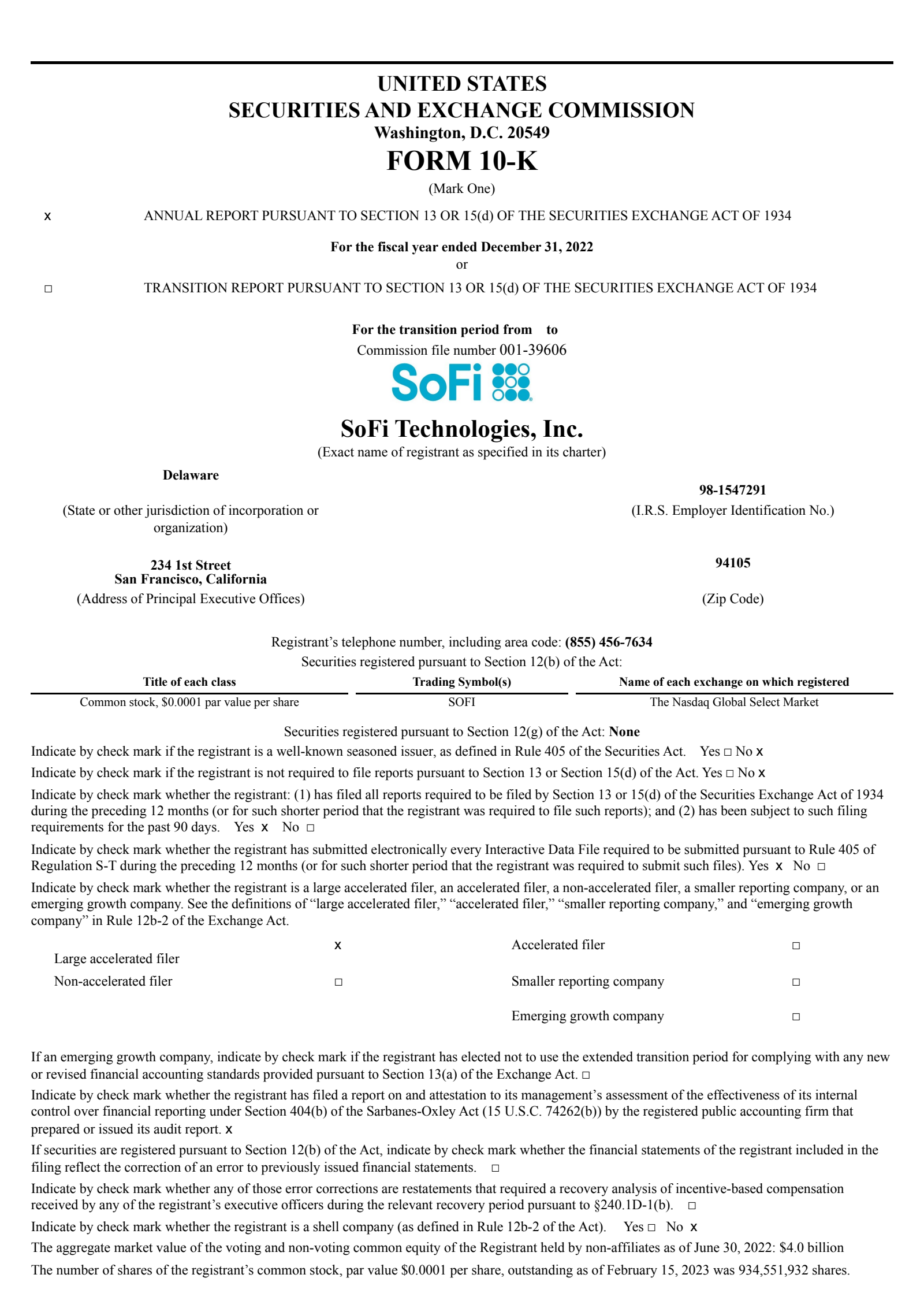 SoFi Technologies' Q4 2022 Annual report