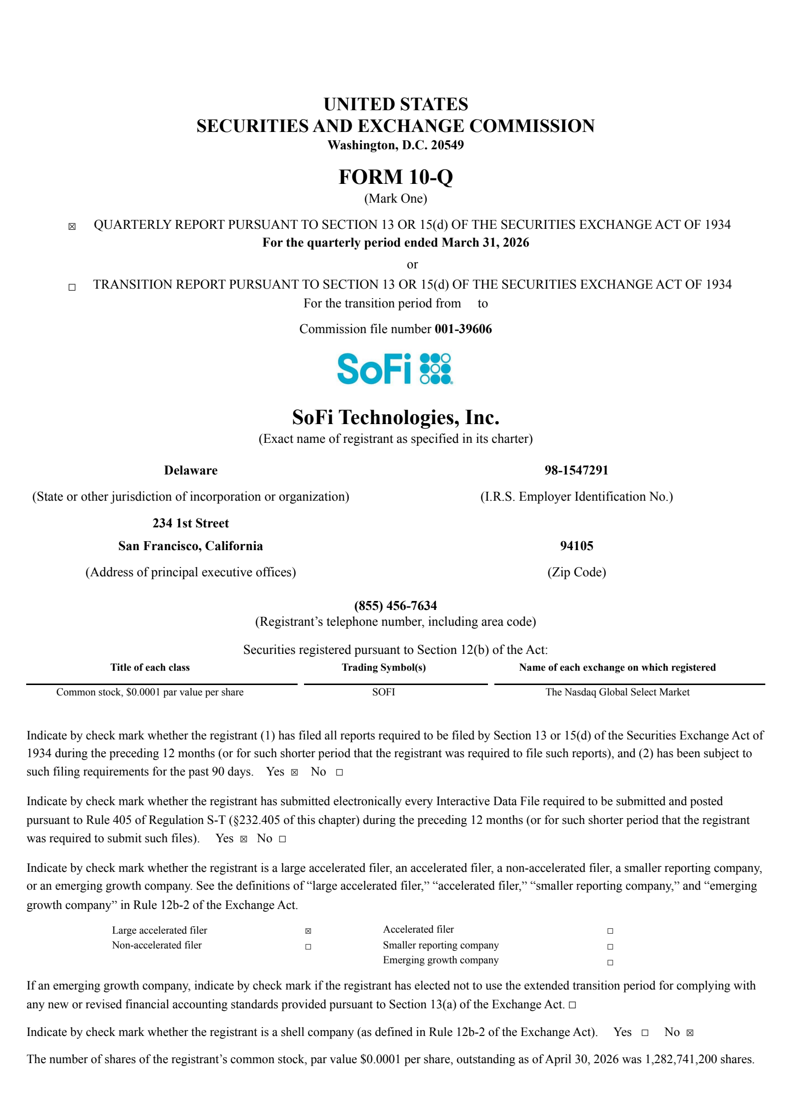 SoFi Technologies' Q1 2026 Quarterly report