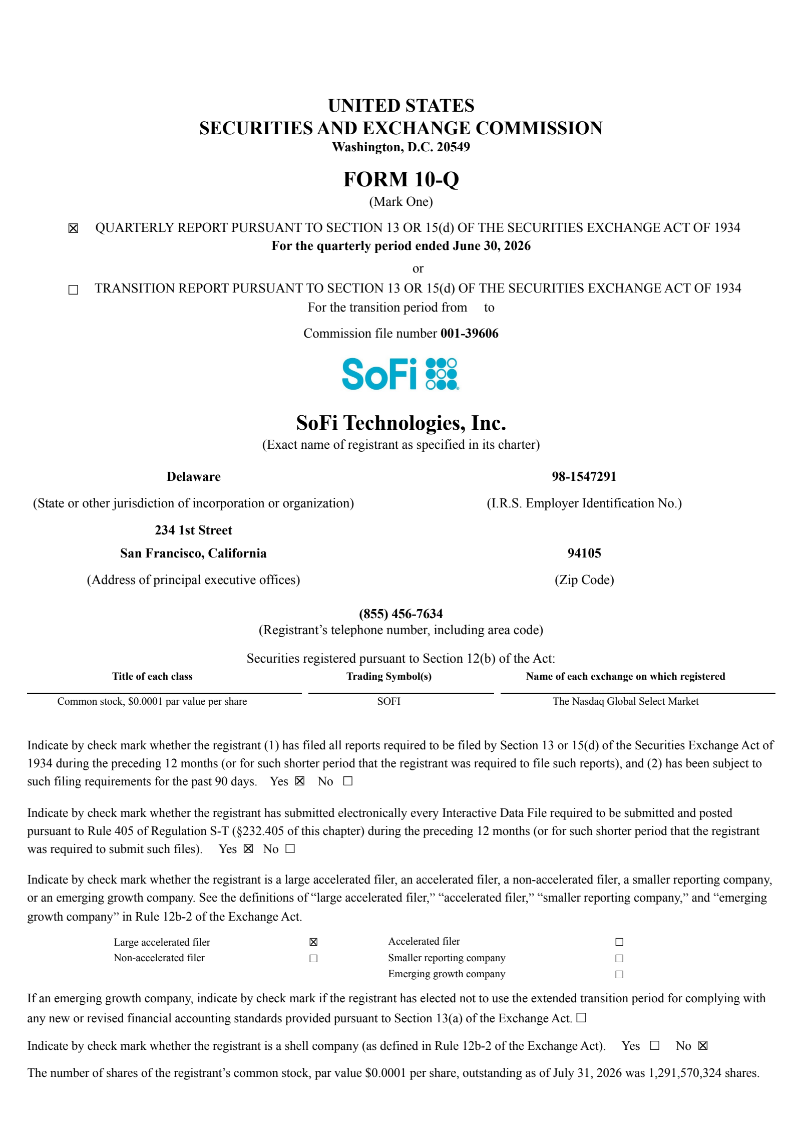 SoFi Technologies' Q2 2026 Quarterly report