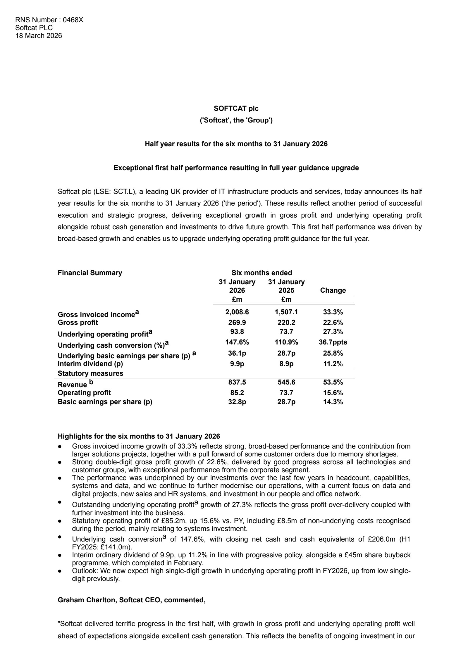 Softcat's H1 2026 Interim report