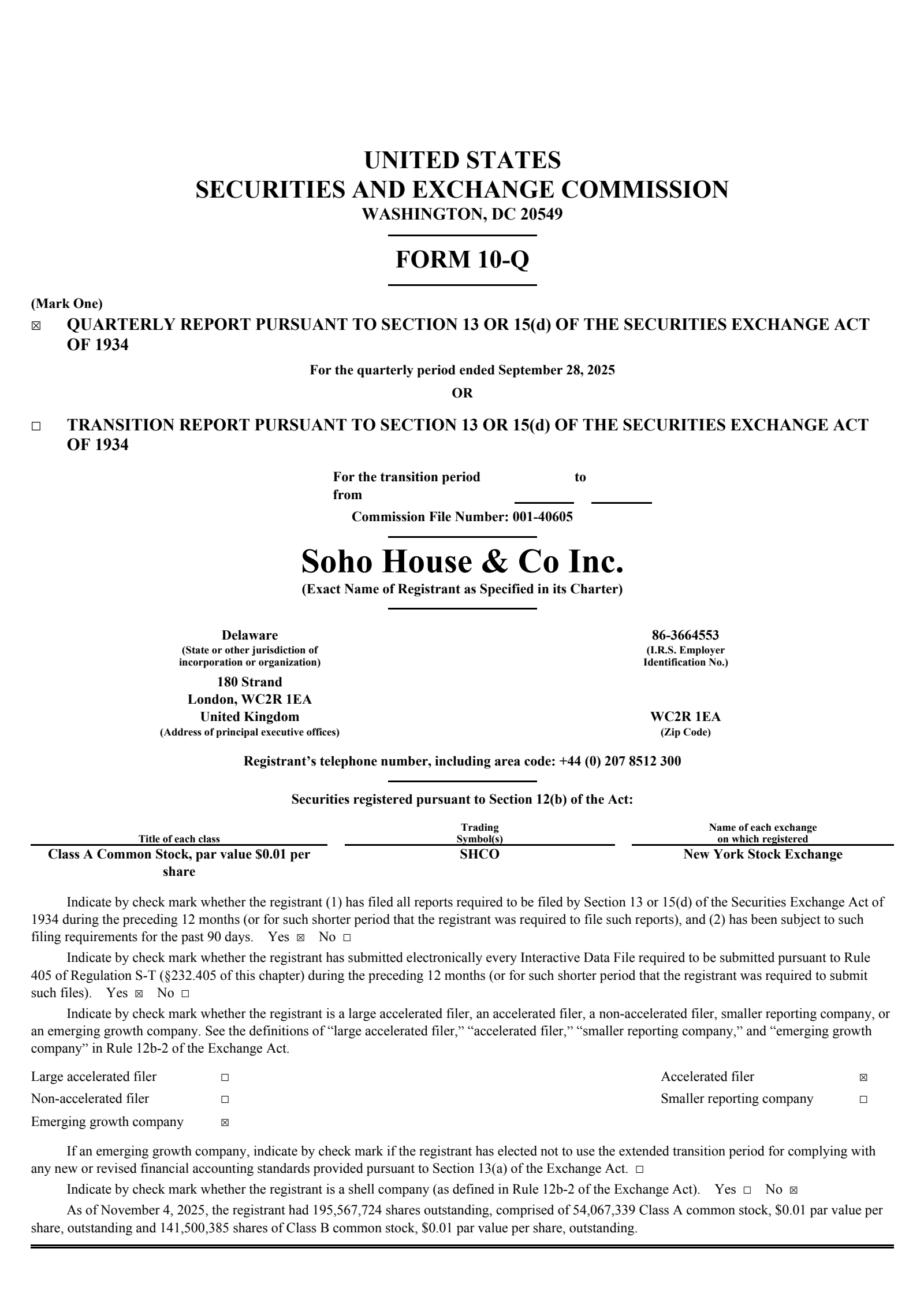 Soho House & Co Inc.'s Q3 2025 Quarterly Report