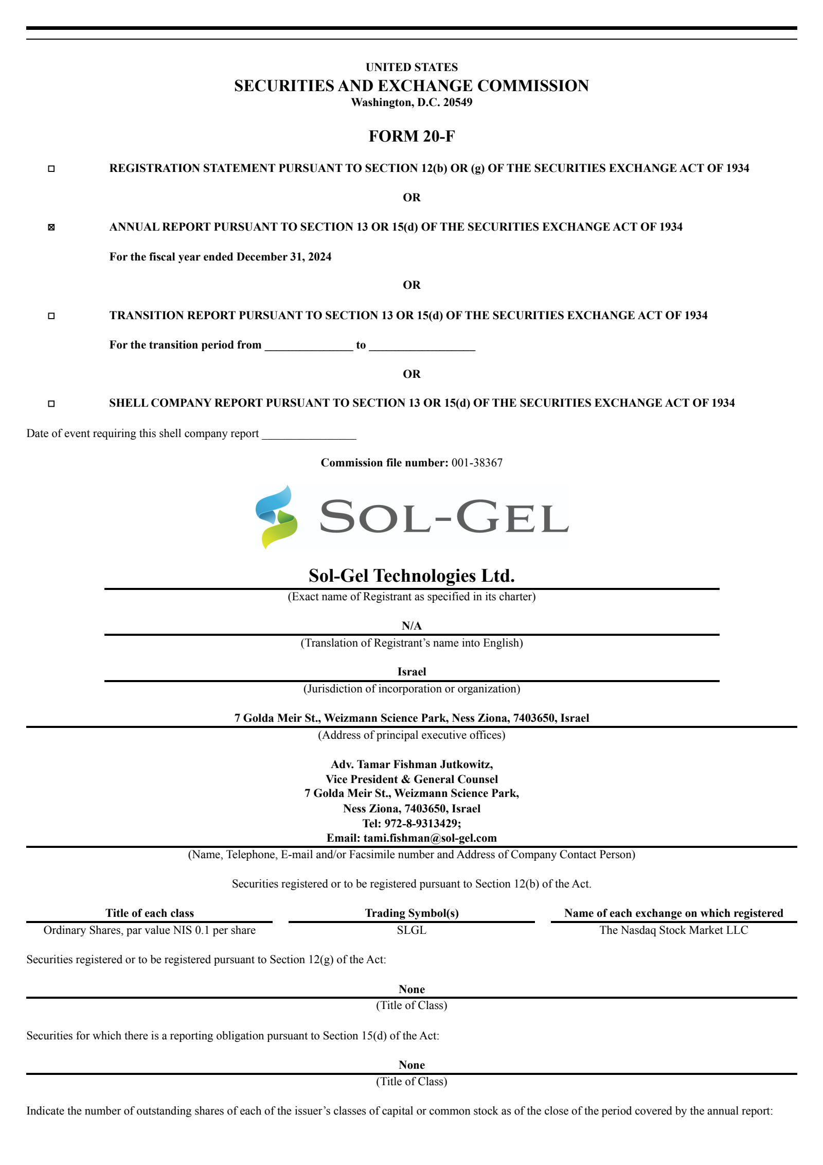 Sol-Gel Technologies' Q4 2024 Annual report