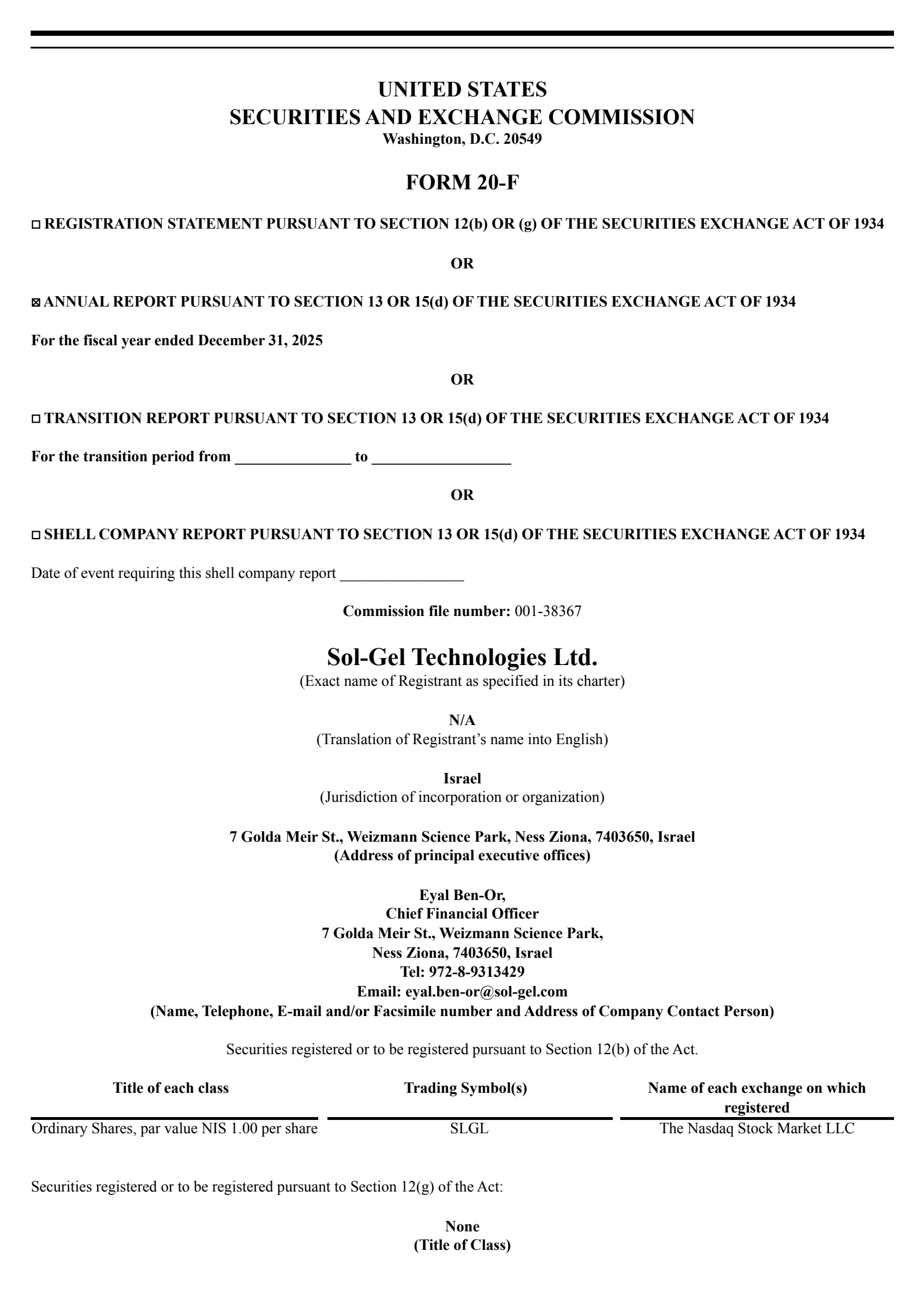 Sol-Gel Technologies' Q4 2025 Annual report