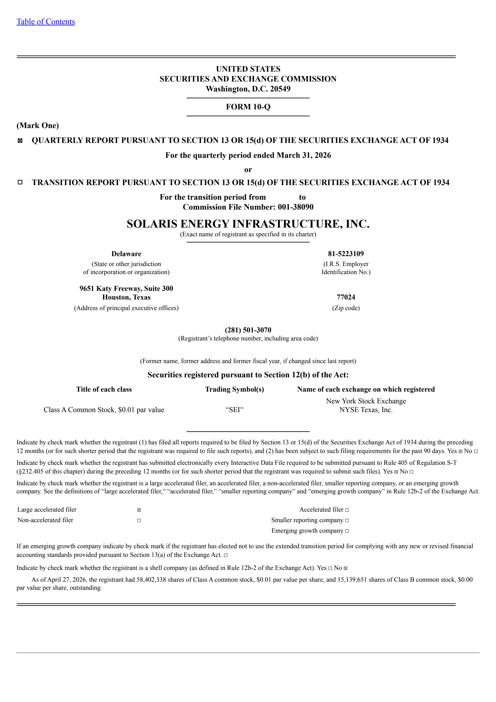 Solaris Energy Infrastructure's Q1 2026 Quarterly report