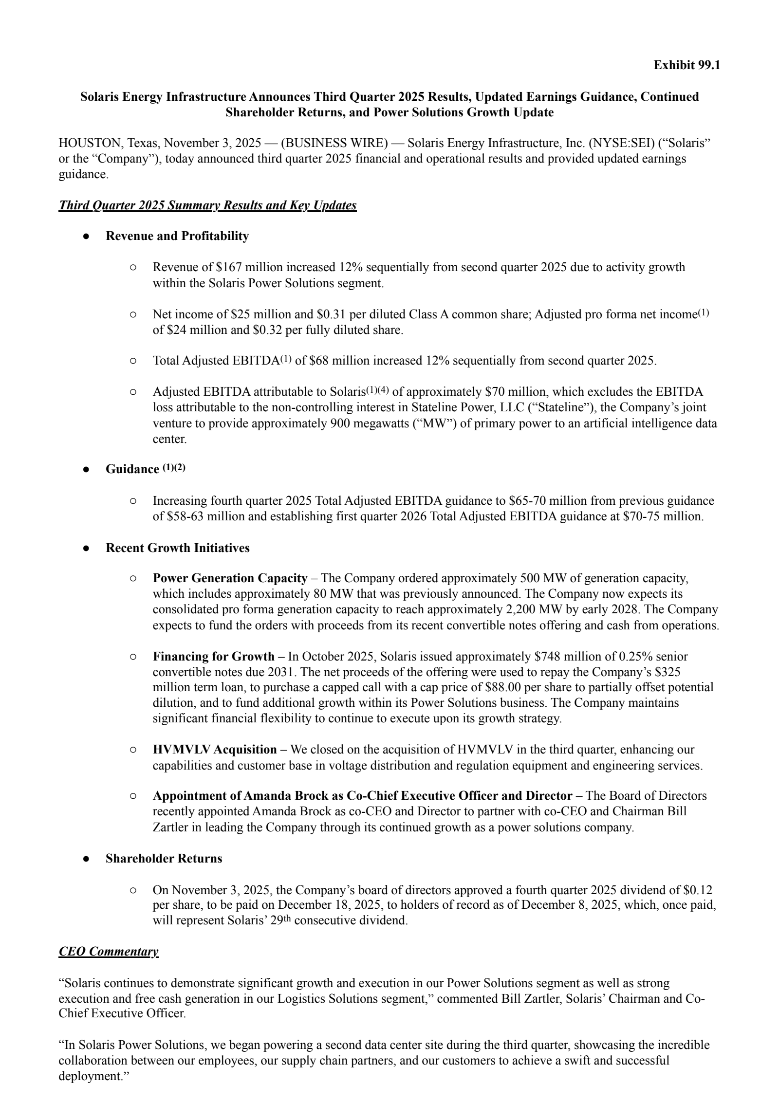Solaris Energy Infrastructure's Q3 2025 Earnings Release