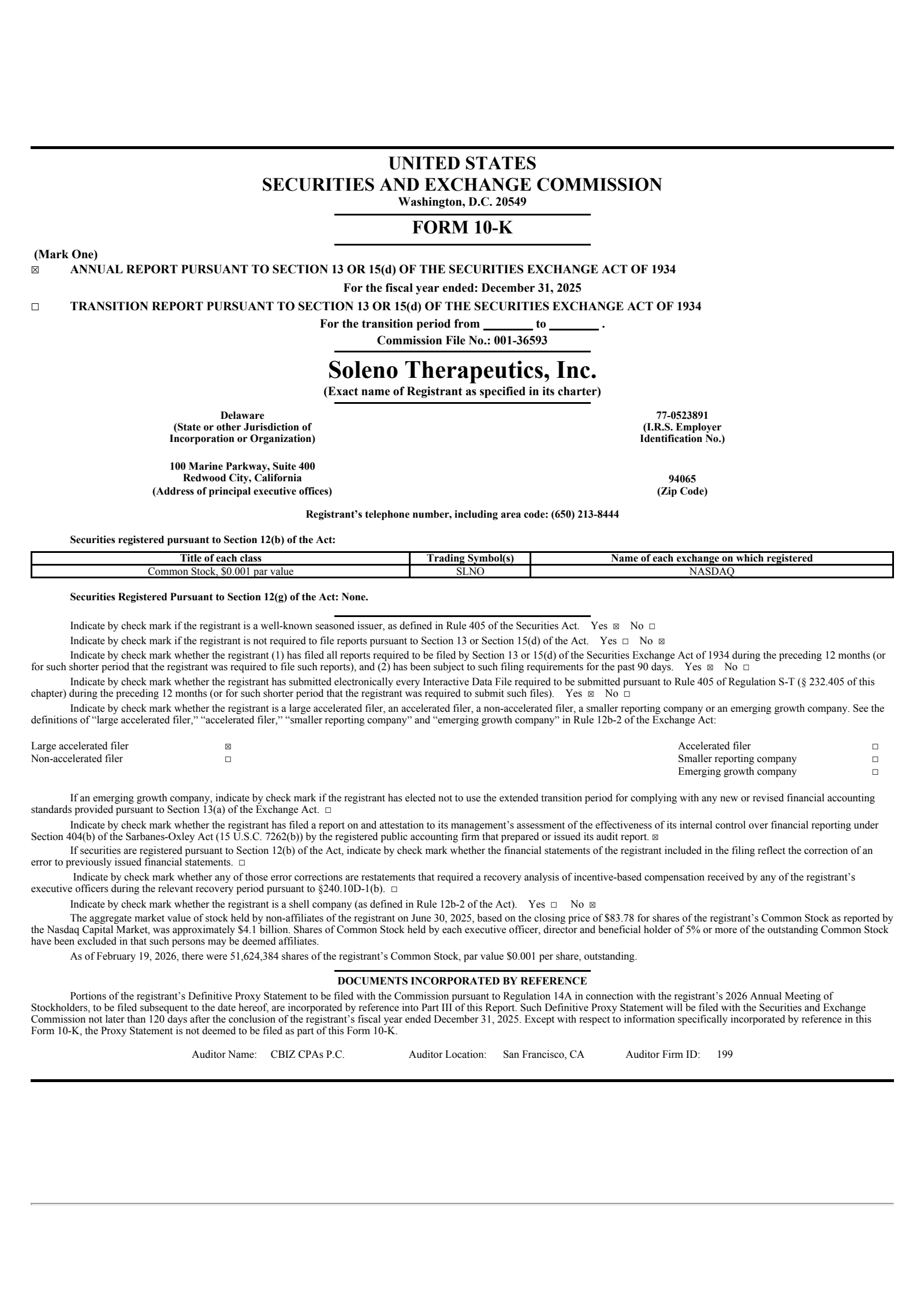 Soleno Therapeutics' Q4 2025 Annual report