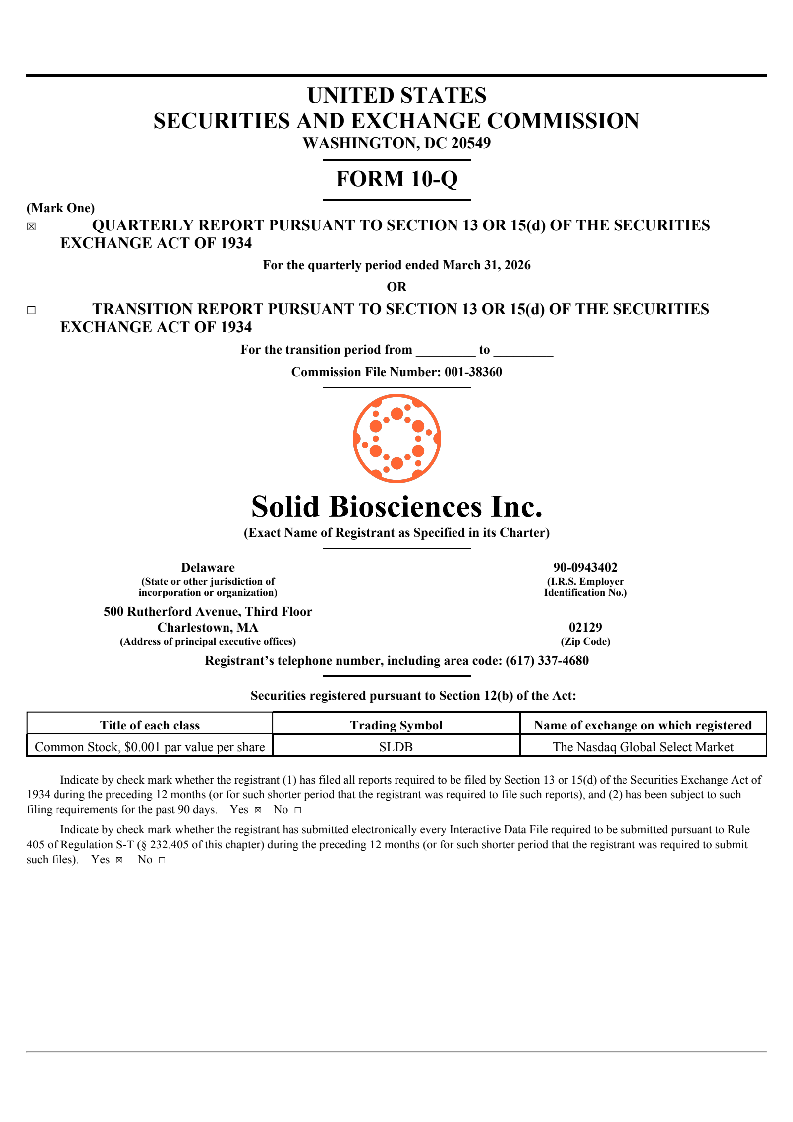 Solid Biosciences' Q1 2026 Quarterly report