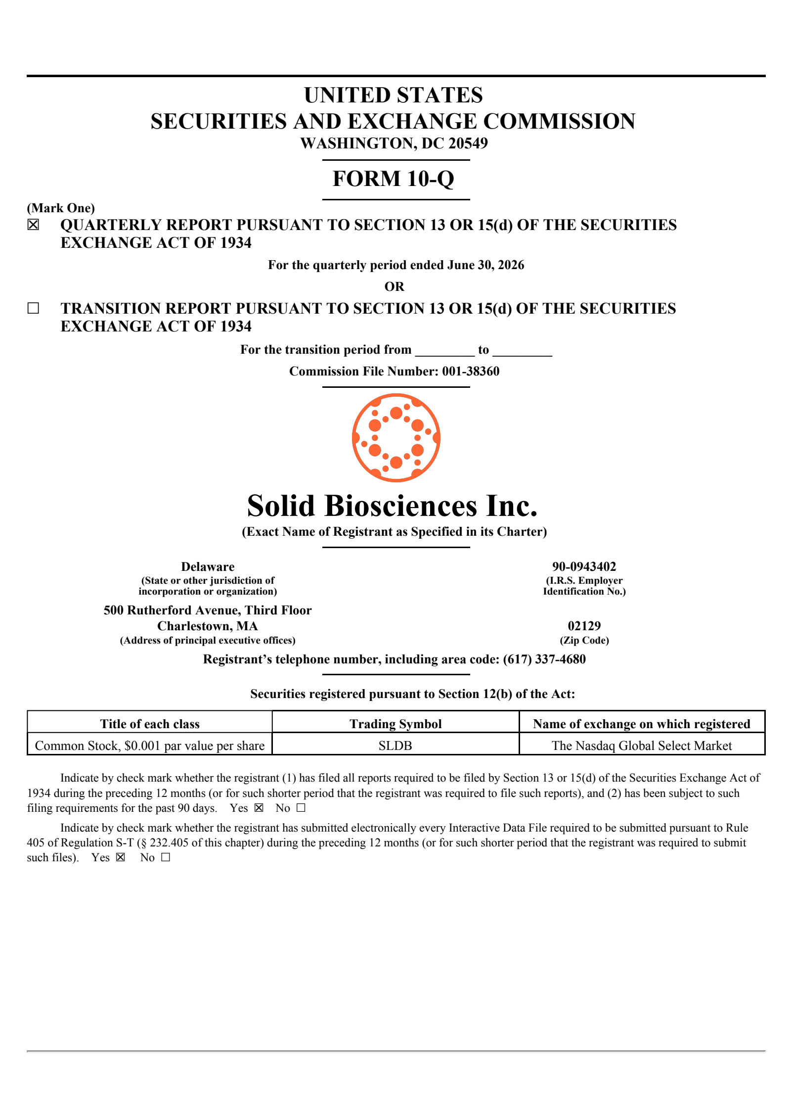 Solid Biosciences' Q2 2026 Quarterly report