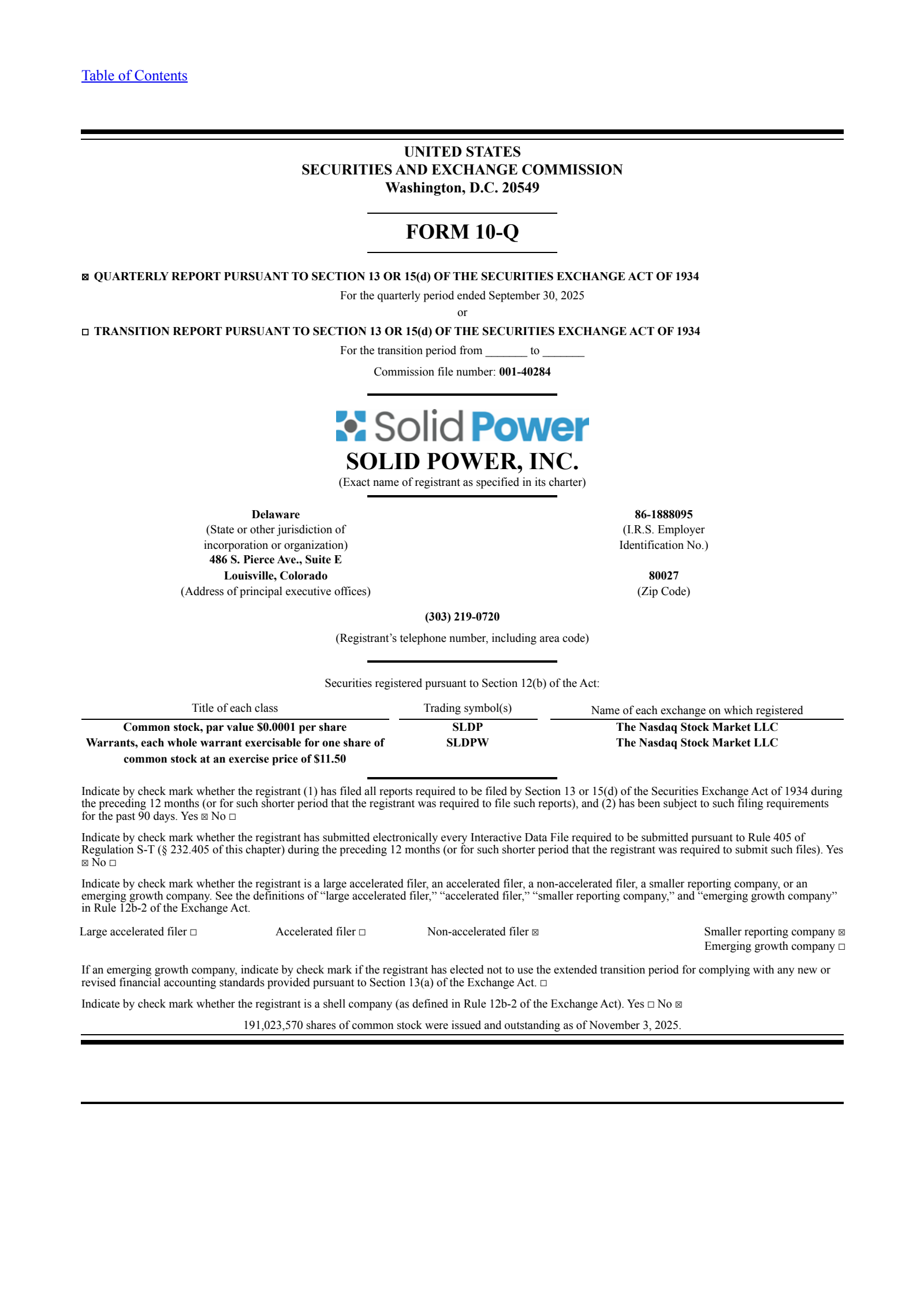 Solid Power's Q3 2025 Quarterly Report