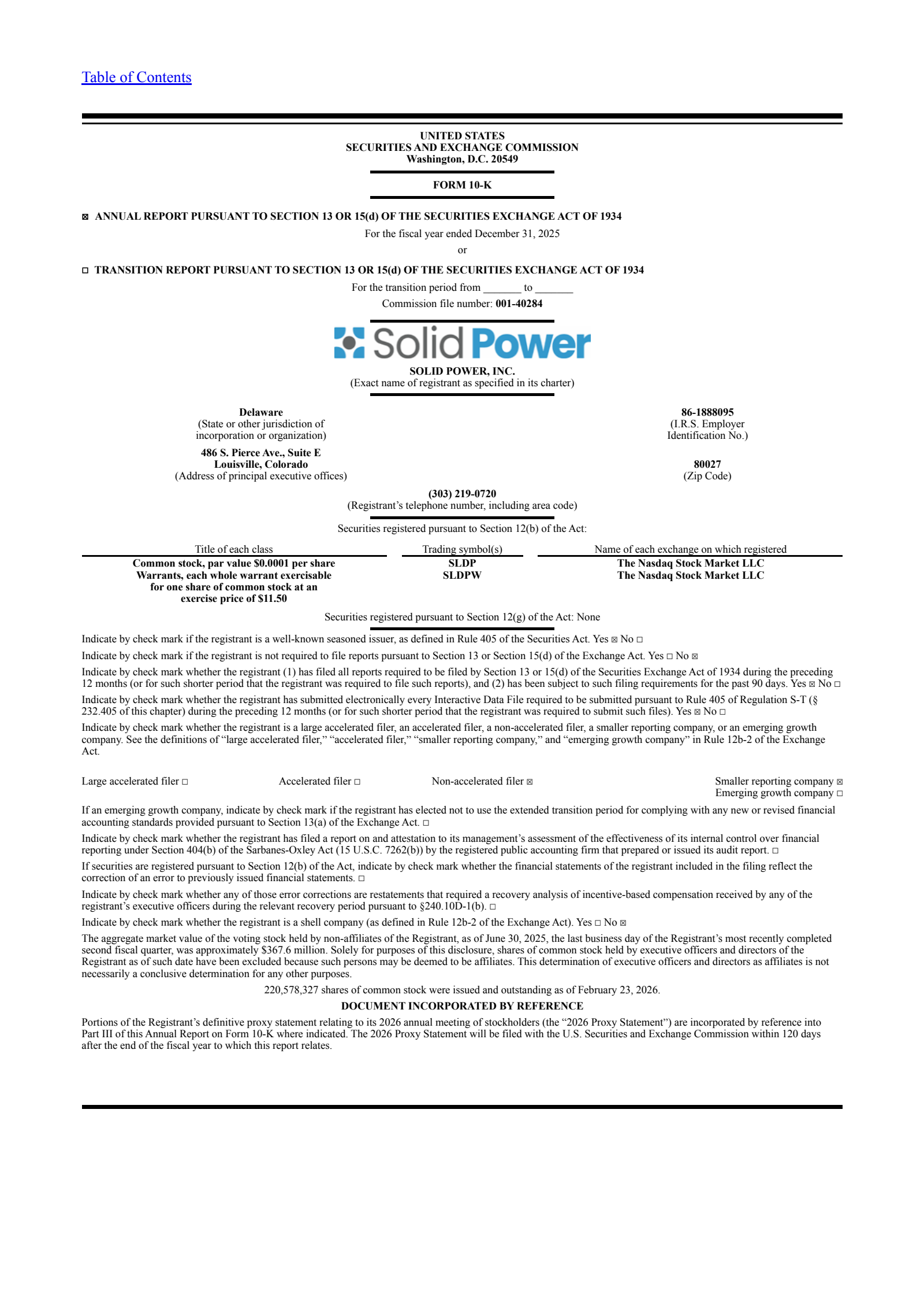 Solid Power's Q4 2025 Annual report