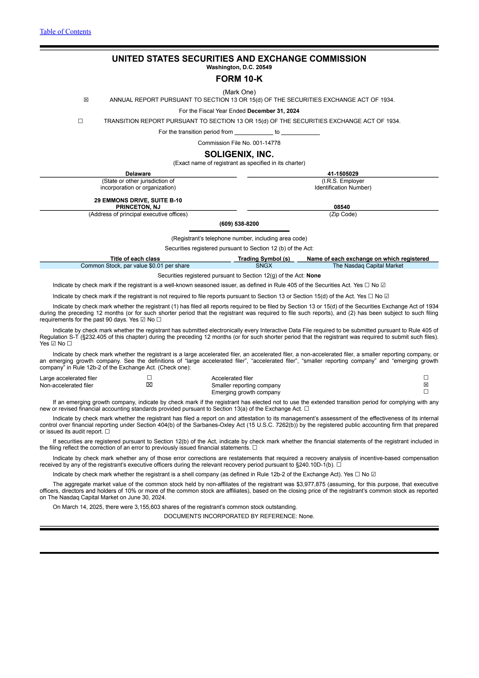 Soligenix's Q4 2024 Annual Report