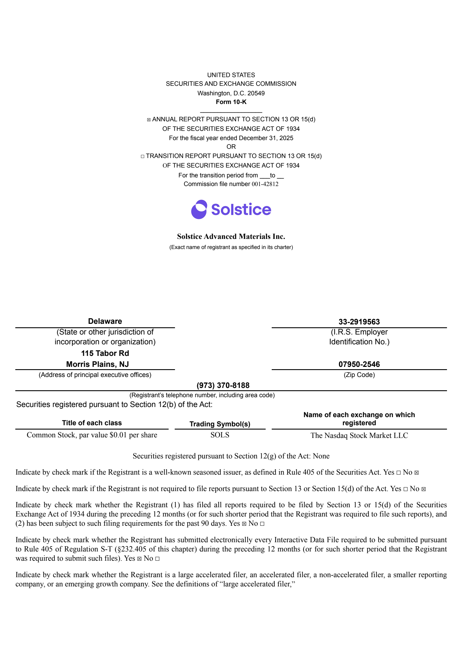 Solstice Advanced Mat's Q4 2025 Annual report