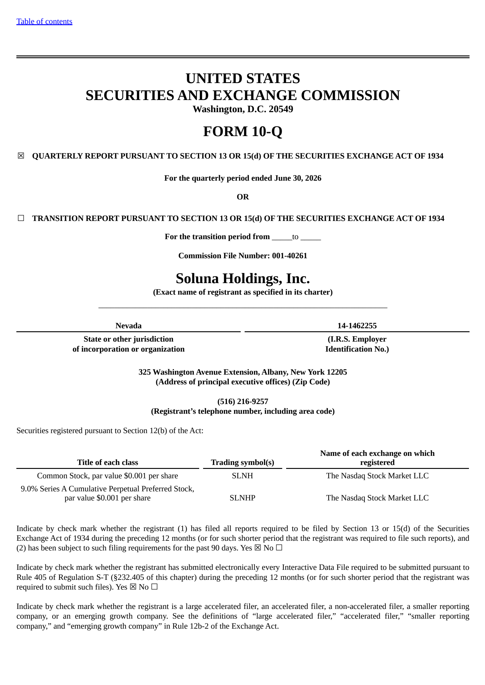 Soluna's Q2 2026 Quarterly report