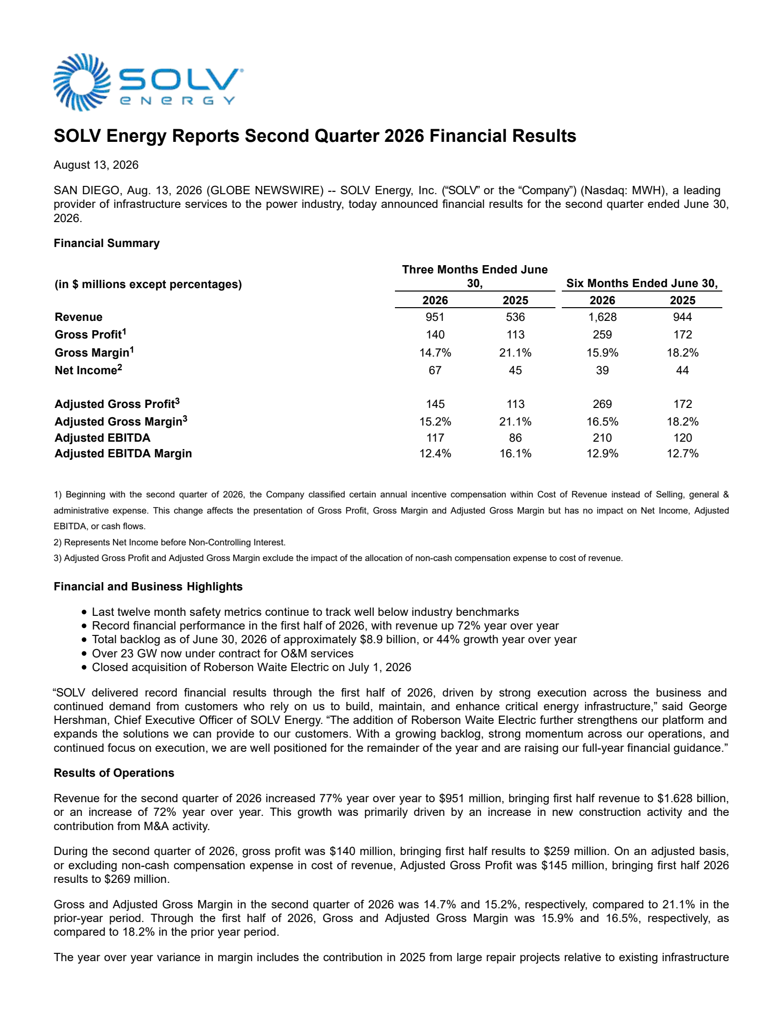 SOLV Energy's Q2 2026 Press Release