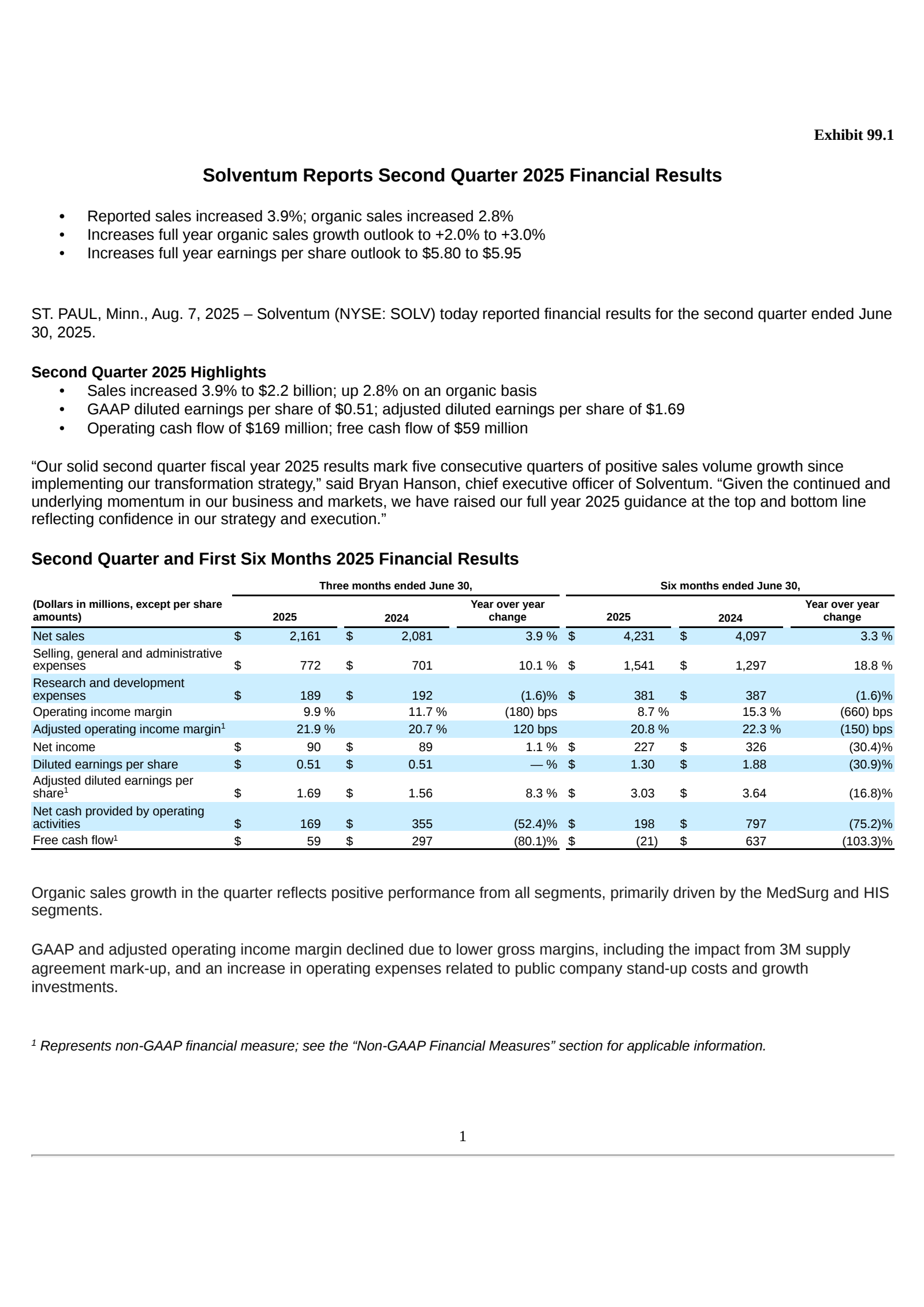 Solventum's Q2 2025 Press Release