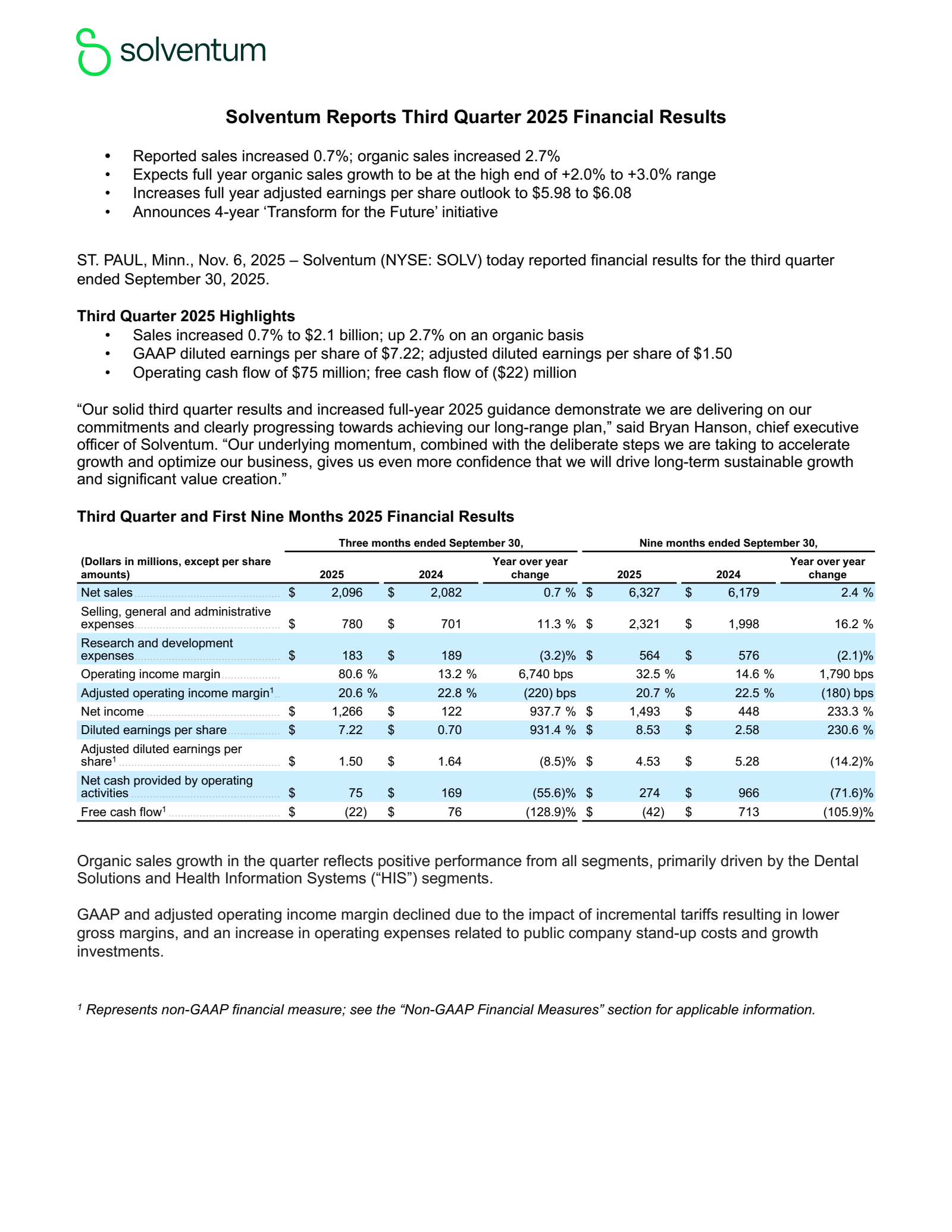 Solventum's Q3 2025 Earnings Release