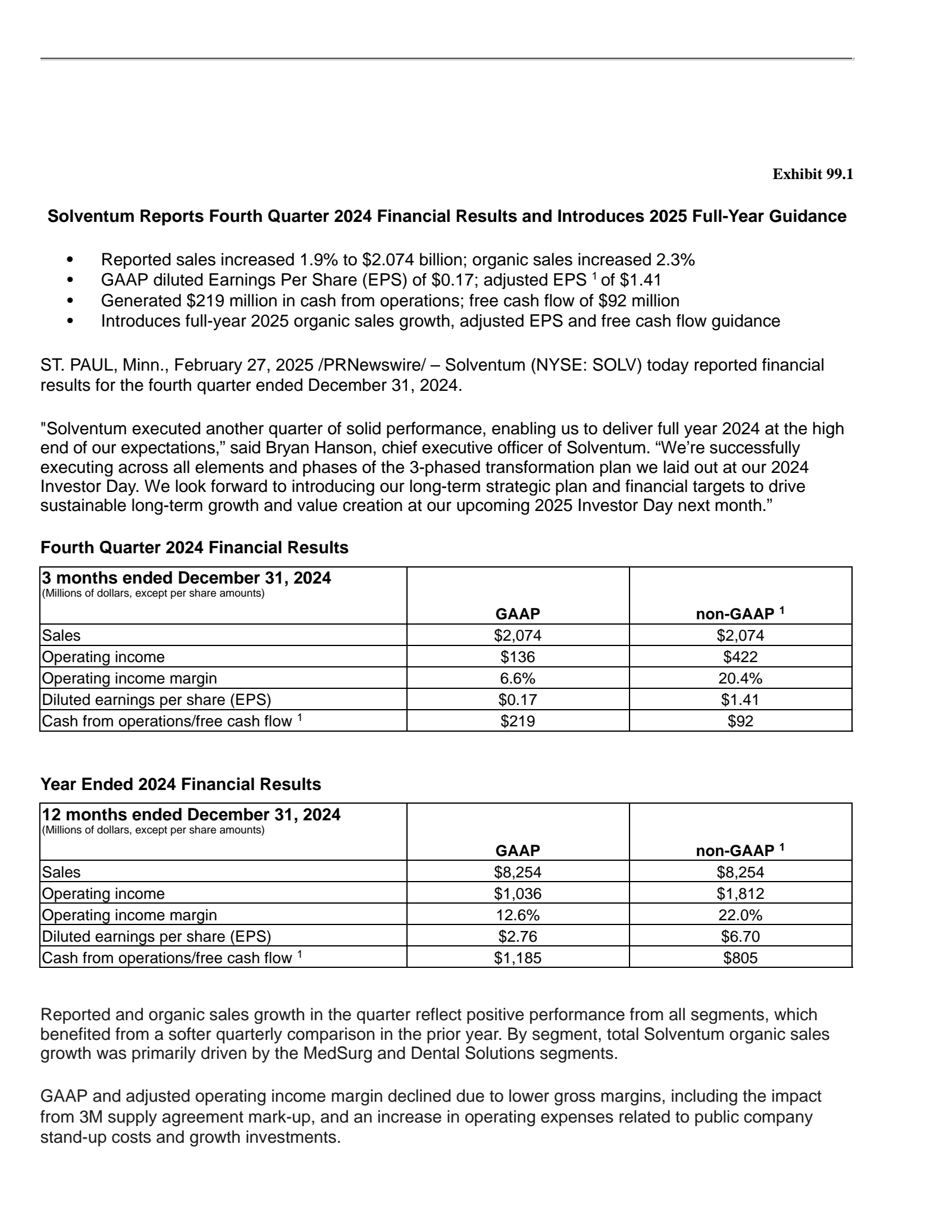 Solventum's Q4 2024 Press Release