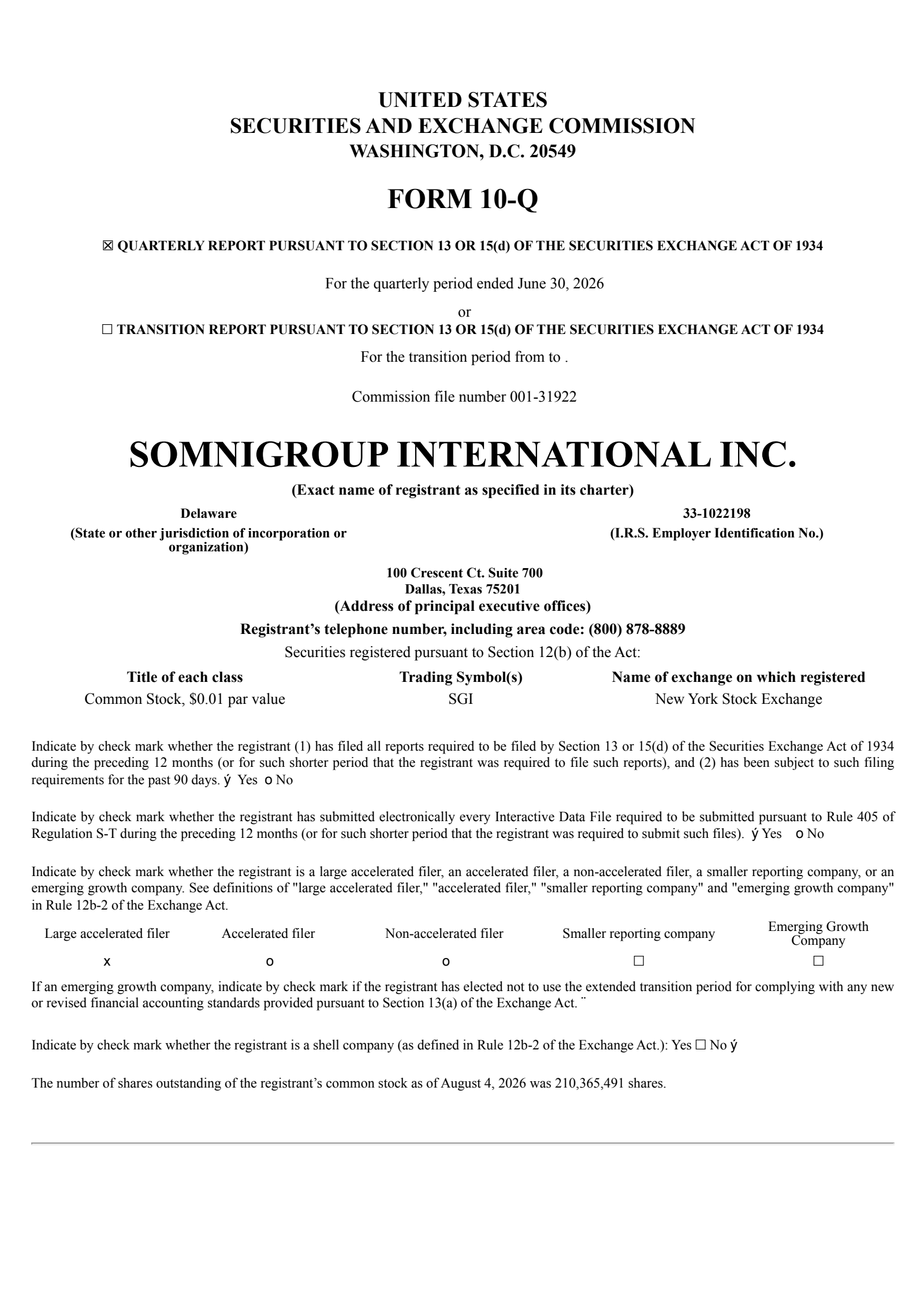 Somnigroup International's Q2 2026 Quarterly report
