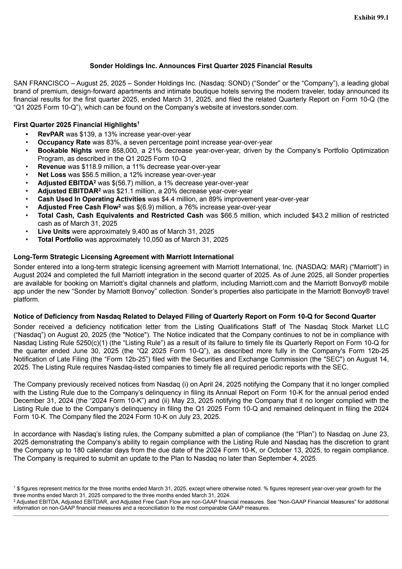 Sonder's Q1 2025 Press Release