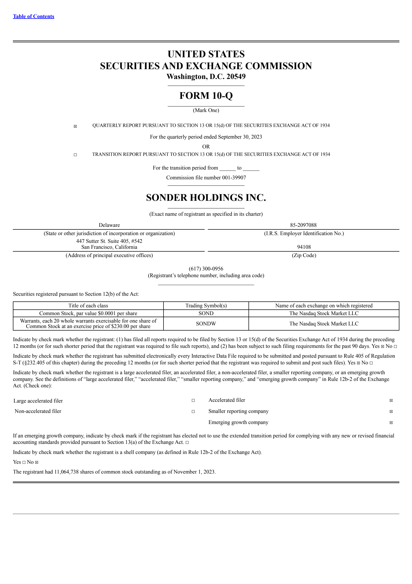 Sonder's Q3 2023 Quarterly report