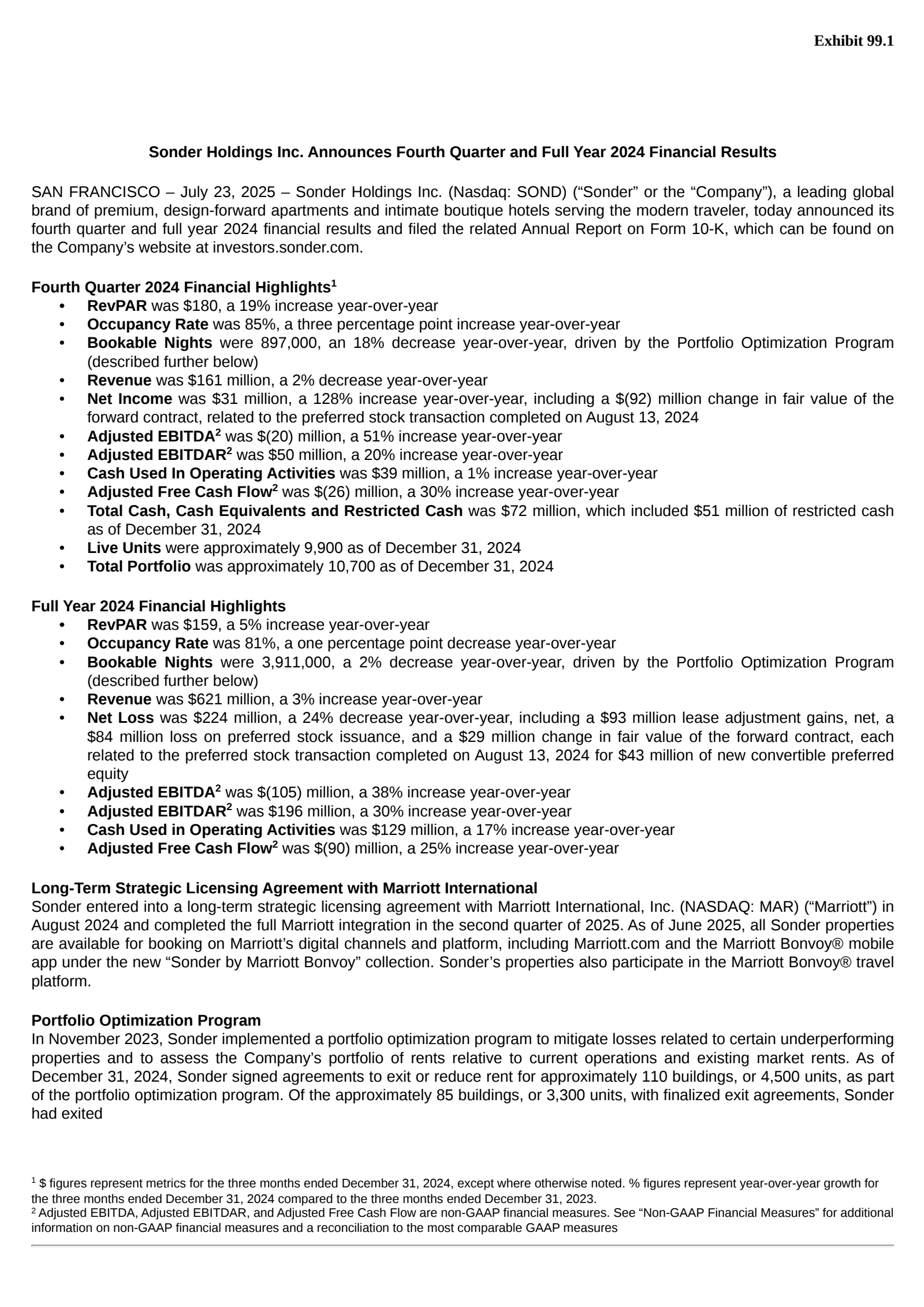 Sonder's Q4 2024 Press Release