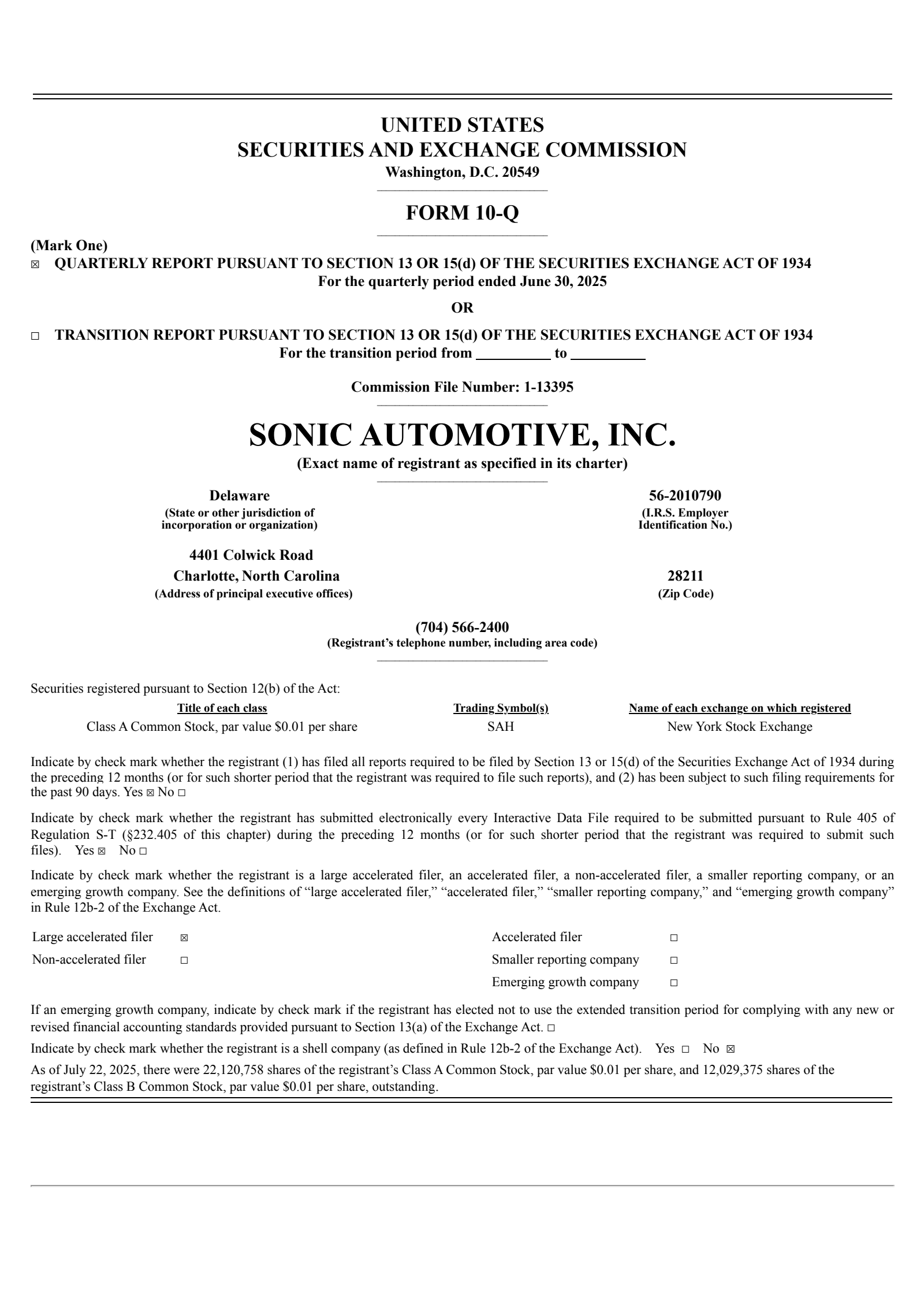 Sonic Automotive's Q2 2025 Quarterly report