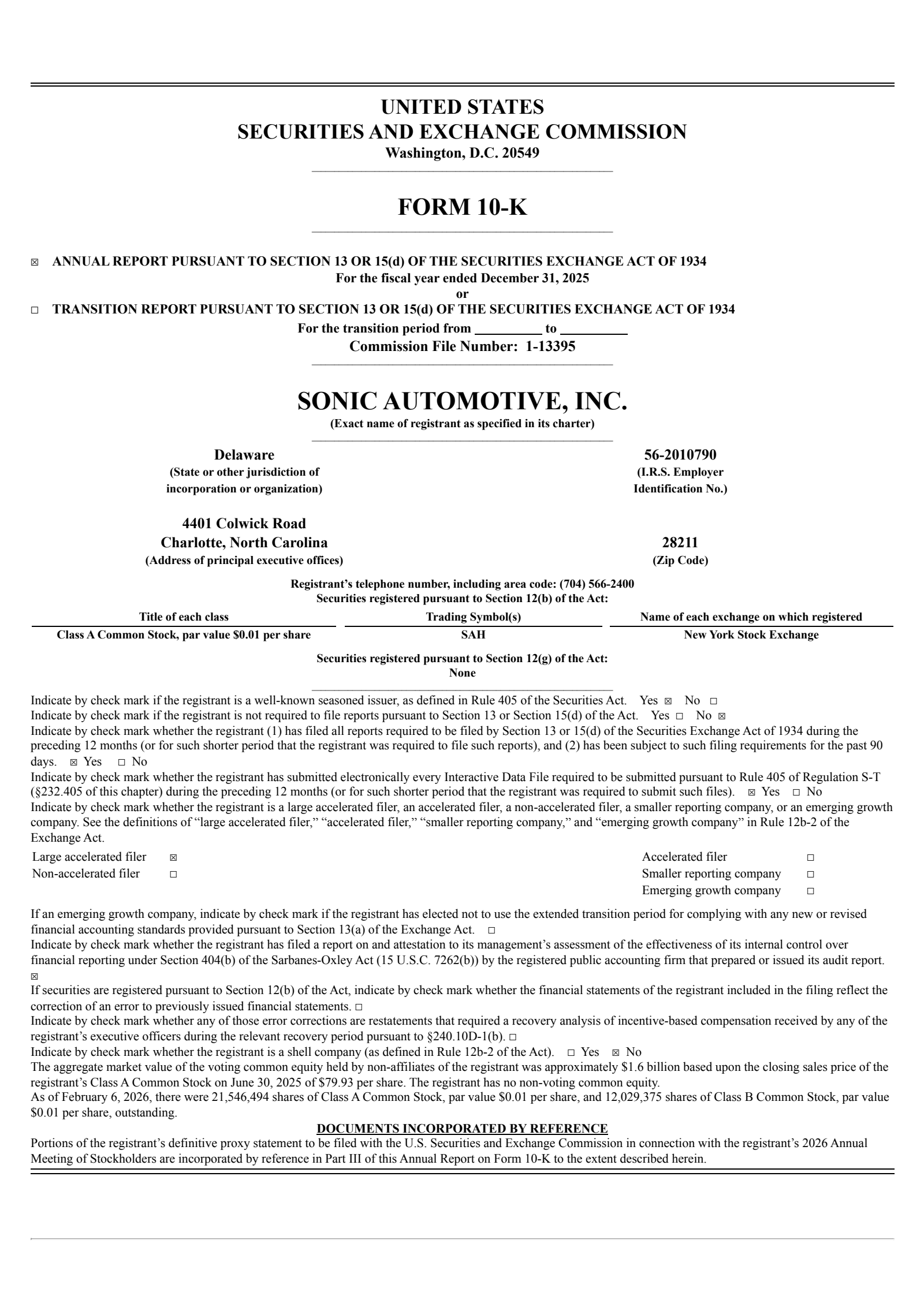 Sonic Automotive's Q4 2025 Annual report