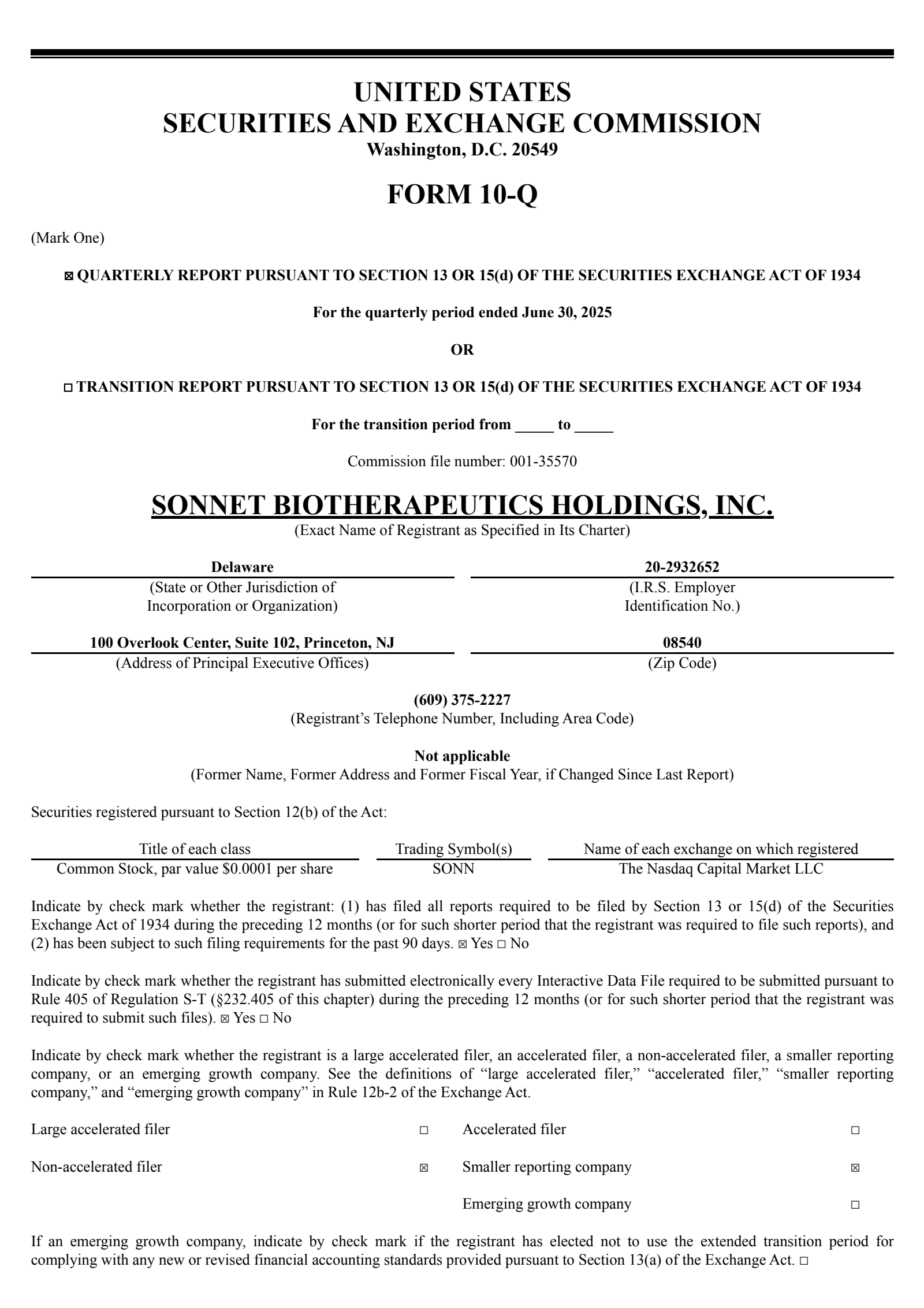 Sonnet BioTherapeutics' Q3 2025 Quarterly report