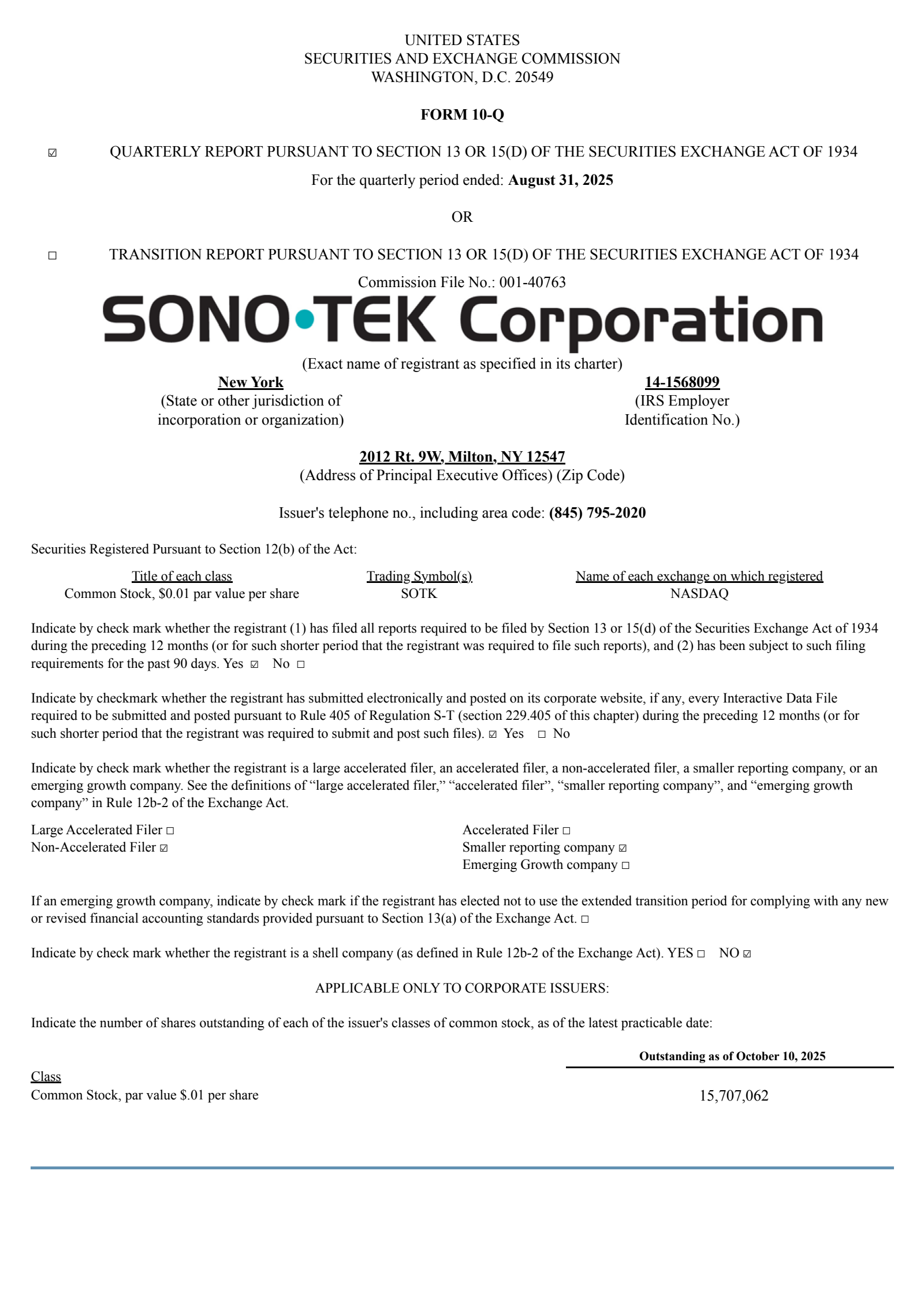 Sono-Tek's Q2 2026 Quarterly Report