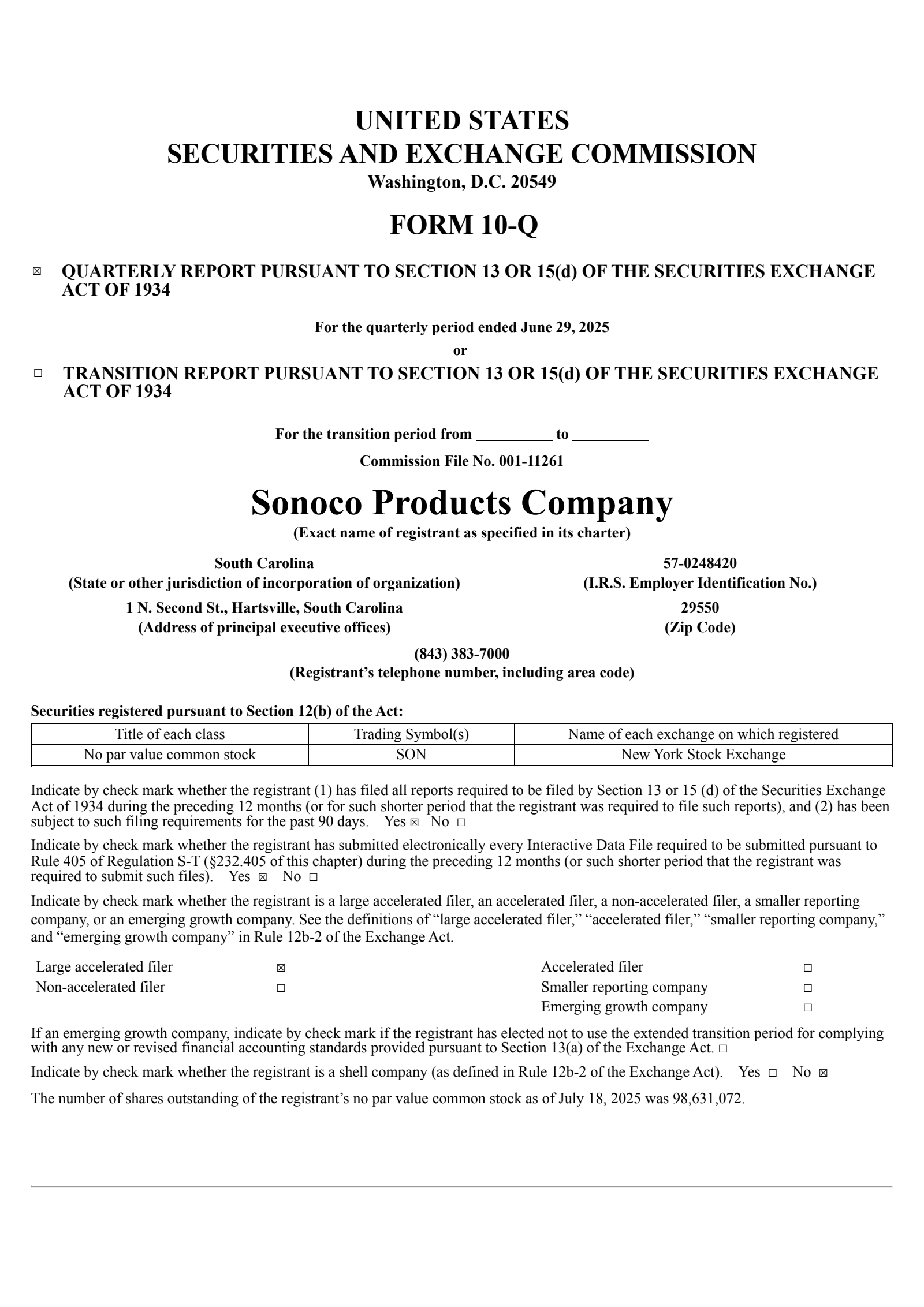 Sonoco Products' Q2 2025 Quarterly report